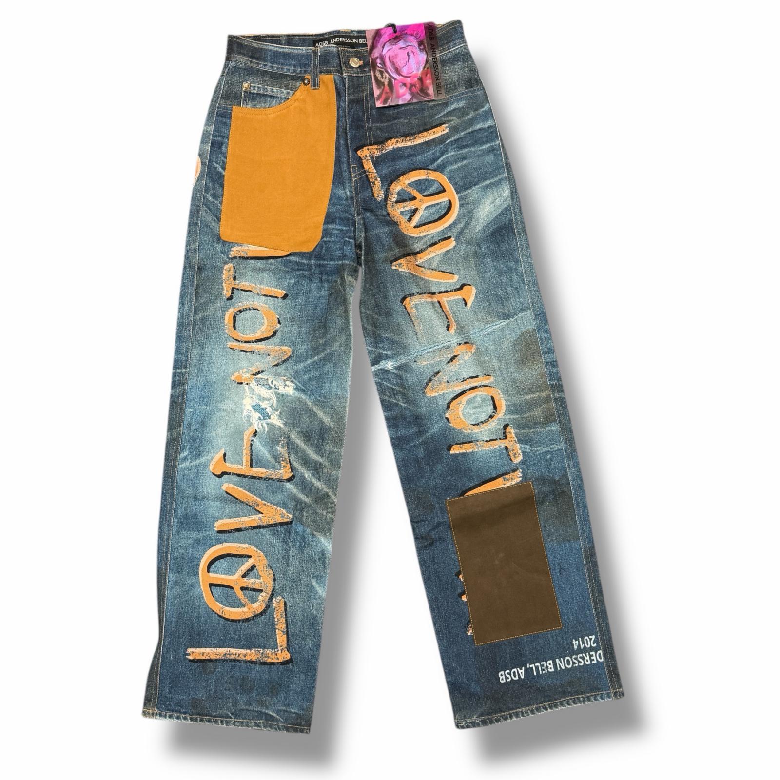 未使用 ANDERSSON BELL アンダースンベル LOVE PRINTED DENIM 状態SS ラブプリントデニムパンツ ジーンズ サイズ30 インディゴ ユニセックス （5207M）【中古】