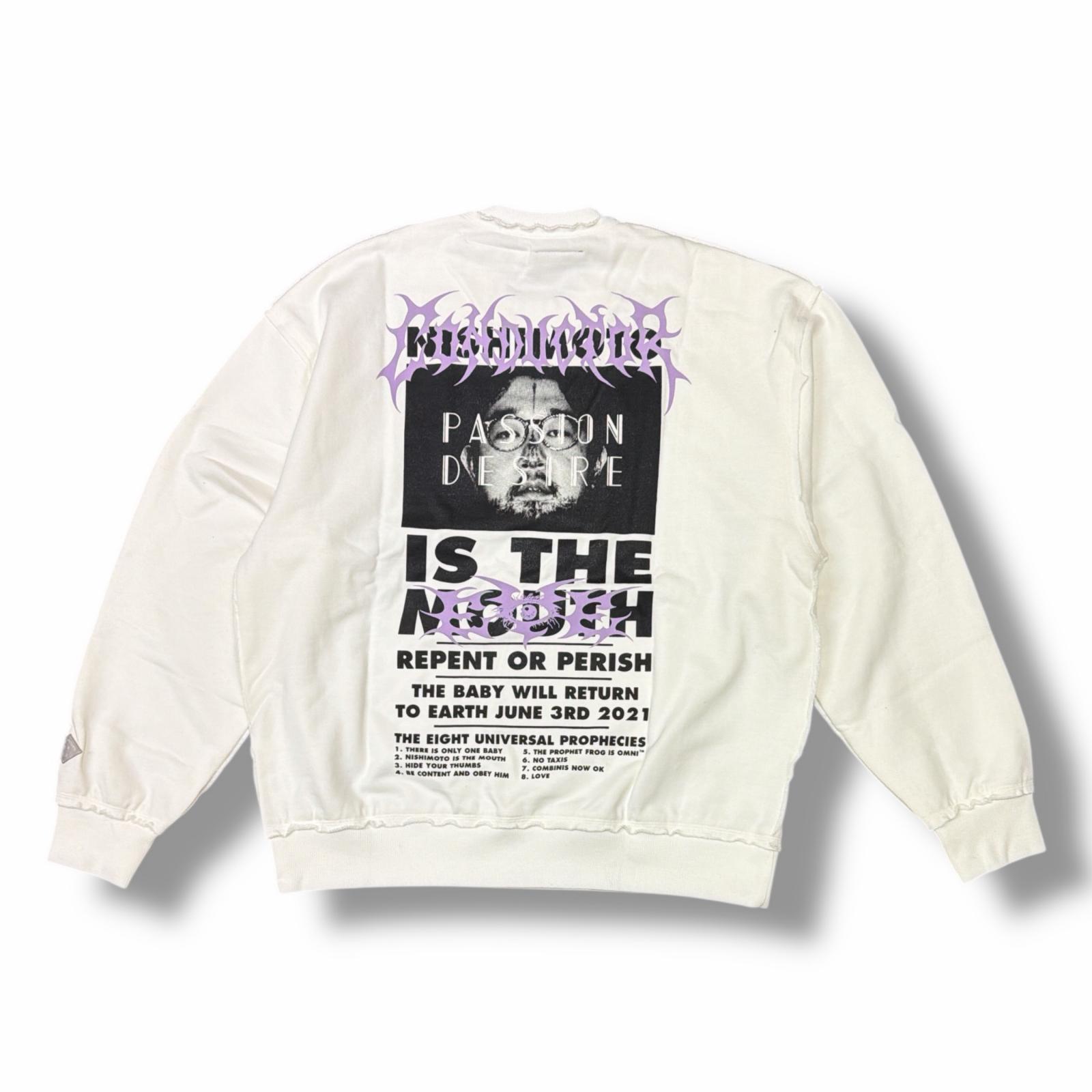 未使用 el conductorH・コンダクター × NISHIMOTO IS THE MOUTH・ニシモトイズザマウス 24SS COTTON CLASSIC CREWNECK SWEATER 状態SS プリント クルーネック スウェット トレーナー コラボ PD24MC05 サイズ2 ホワイト メンズ （4571M）【中古】