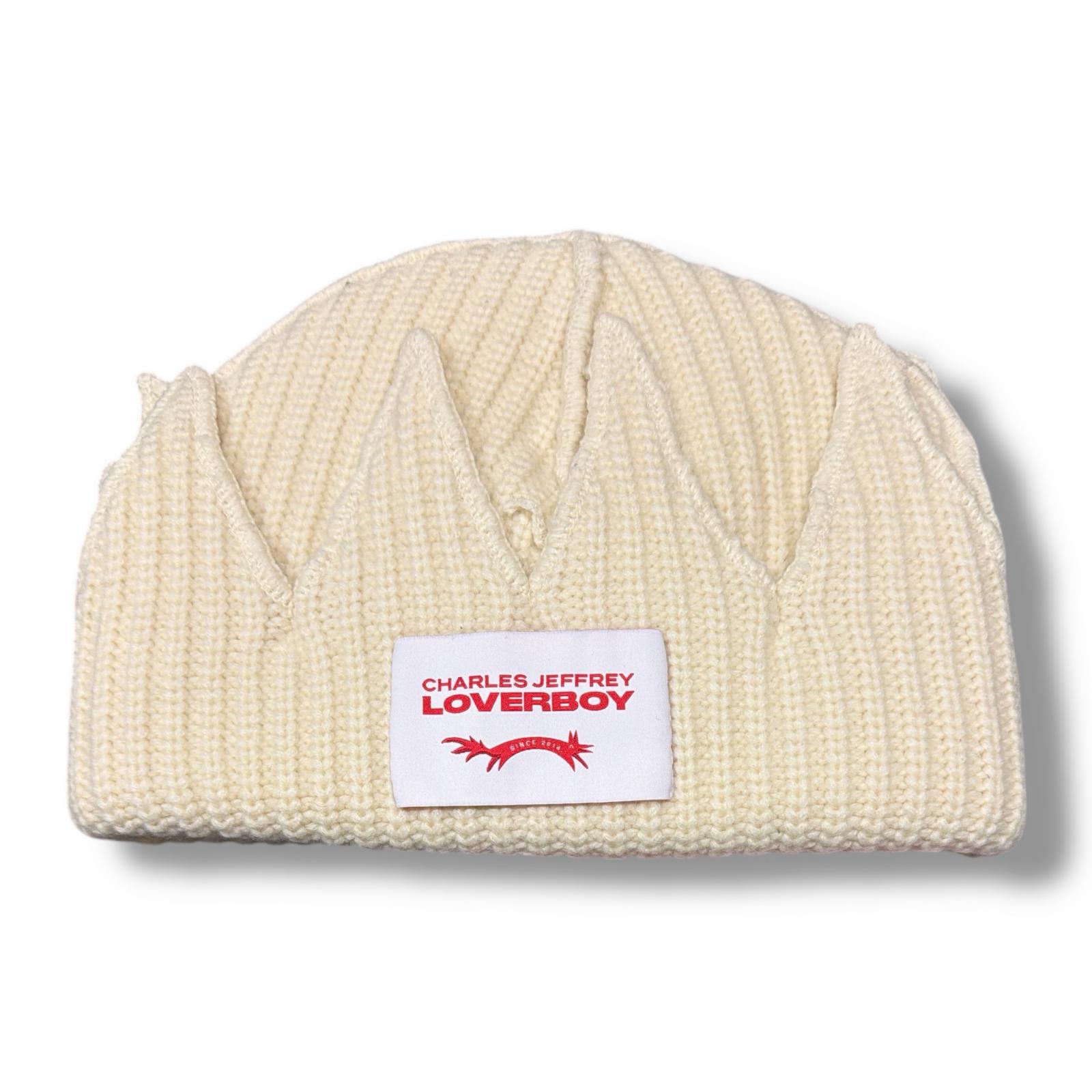 未使用 CHARLES JEFFREY LOVERBOY・チャールズ ジェフリー ラバーボーイ CHUNKY CROWN BEANIE 状態SS チャンキークラウンビーニー サイズF ホワイト メンズ （4686M）【中古】