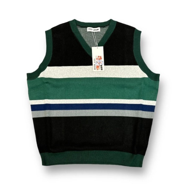 未使用 TTT_MSW・ティーモダンストリートウェア 22AW Border Knit Vest 状態SS ボーダーニットベスト TTT-2022AW-KT02 サイズL グリーン メンズ （68894A）【中古】