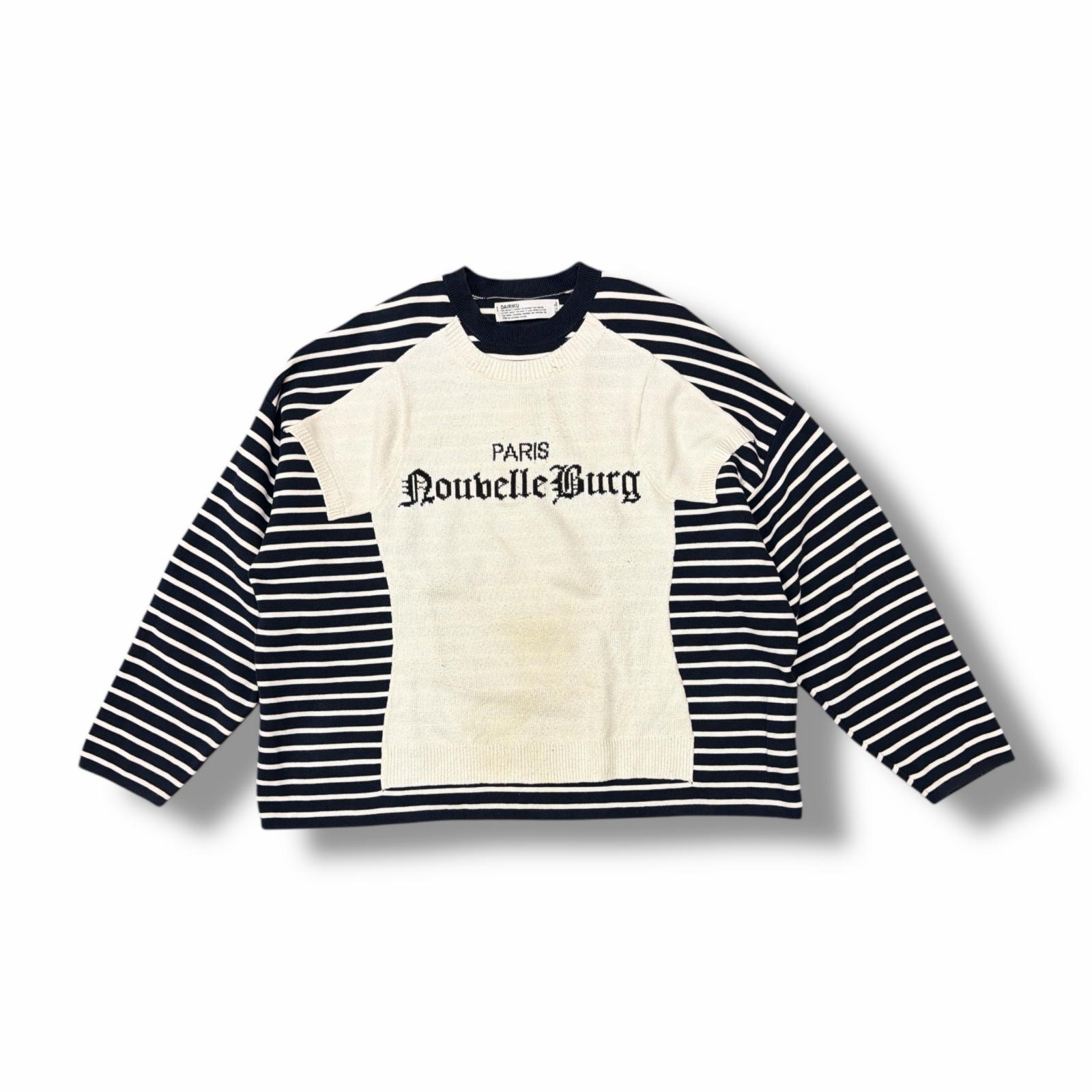 DAIRIKU・ダイリク 25SS JUST AN IDEA 別注 Docking Lettered Knit 状態B ドッキングレタードニット セーター 25SS BC-2 サイズF ネイビー×ホワイト メンズ （6365M）【中古】