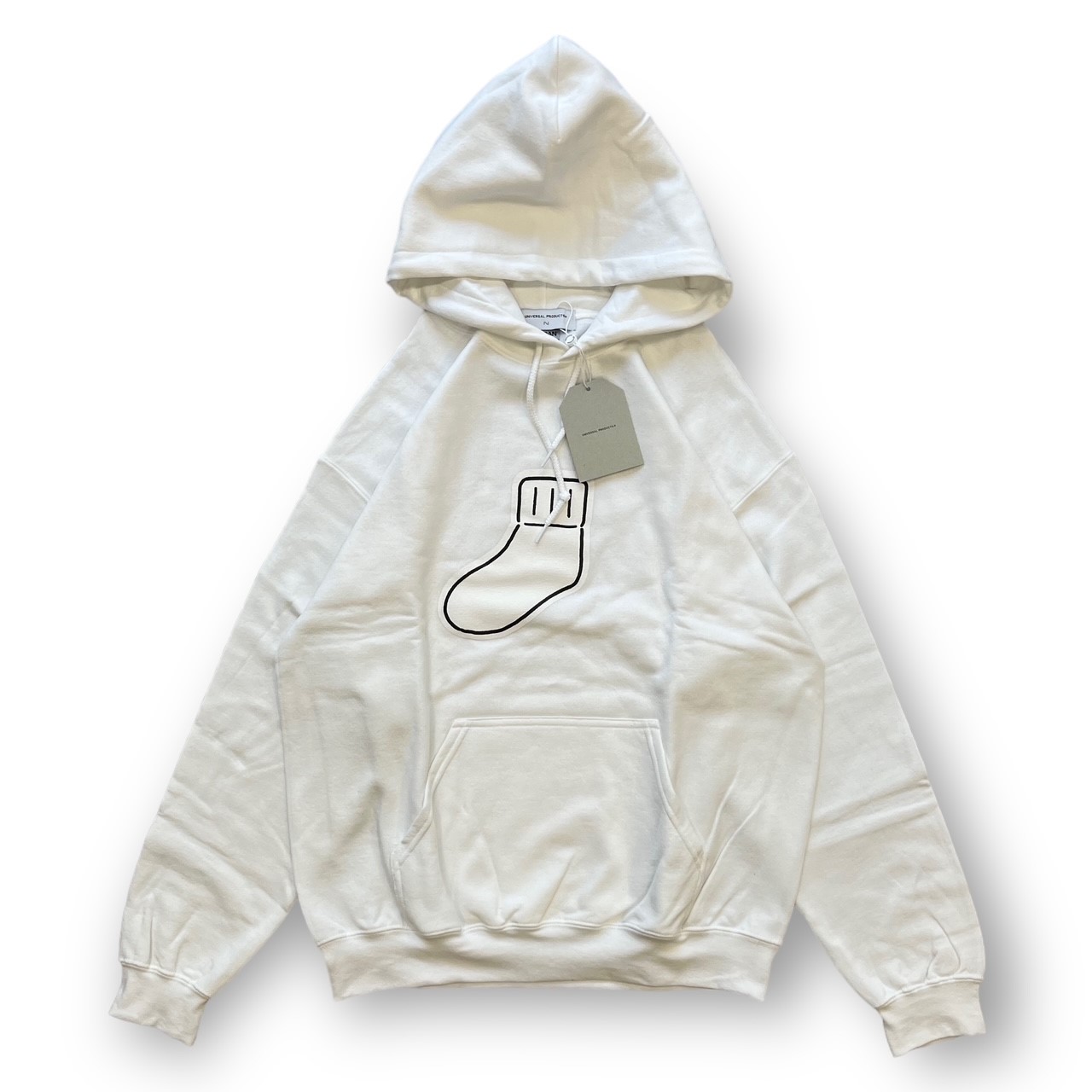 ユニバーサルプロダクツ・UNIVERSAL PRODUCTS 22SS Up+n Sweat Hoodie Sox 状態SS スウェット フーディー ソックス プリント プルオーバー パーカーユニセックス ホワイト 221-60113 サイズ3