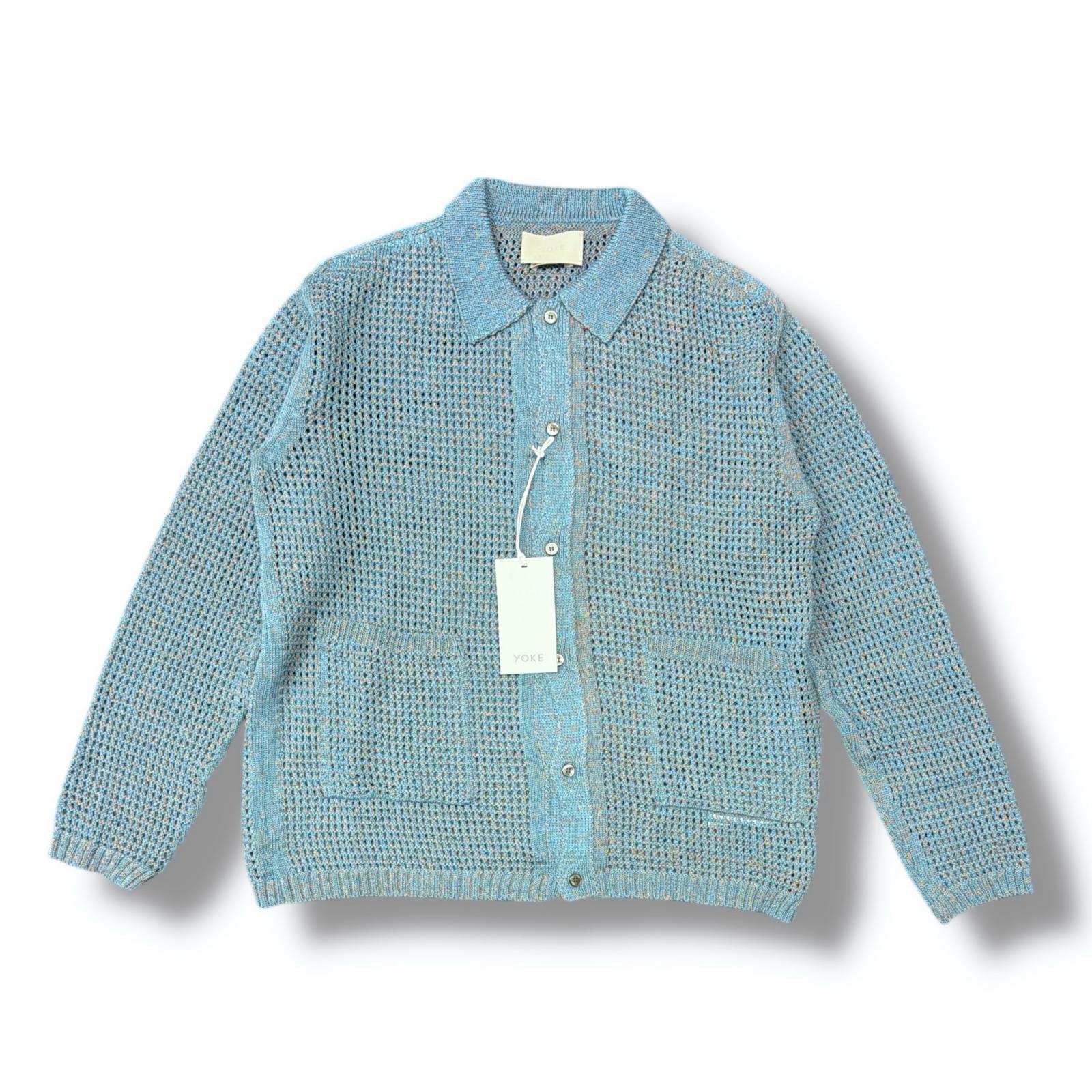 未使用 YOKE・ヨーク 25SS MESH KNITTED SHIRT CARDIGAN 状態SS メッシュニット シャツカーディガン YK25SS0956S サイズ2 ブルー メンズ （7332M）【中古】