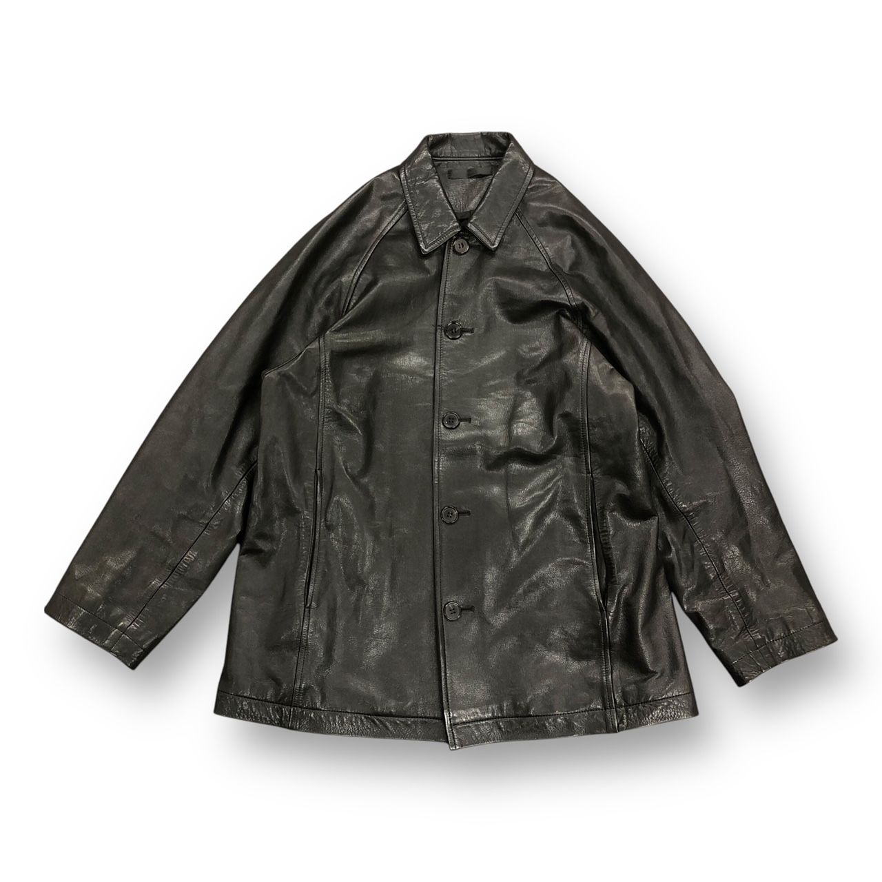 juha・ユハ 24AW RAGLAN LEATHER CAR COAT 物質の状態A ラグランレザーカーコート なめし革上衣 革ジャン 黒いこと メンズ （85460A）【中古】
