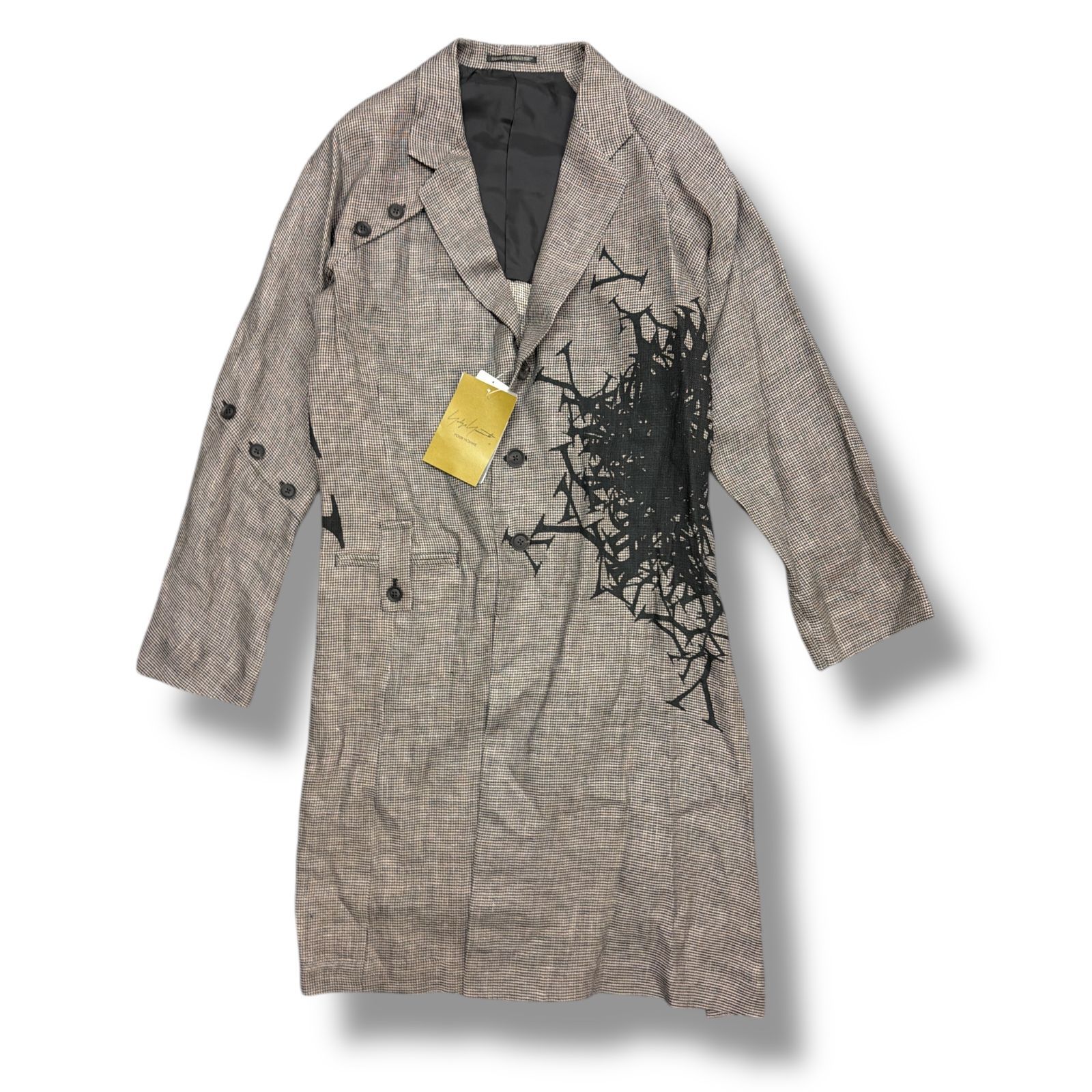 未使用 Yohji Yamamoto POUR HOMME・ヨウジヤマモトプールオム 24SS PATTERNED MULTI FABRIC BUTTONED JACKET 状態SS ボタンジャケット HS-J43-807 サイズ3 ブラック×ベージュ系 メンズ （98832A）【中古】
