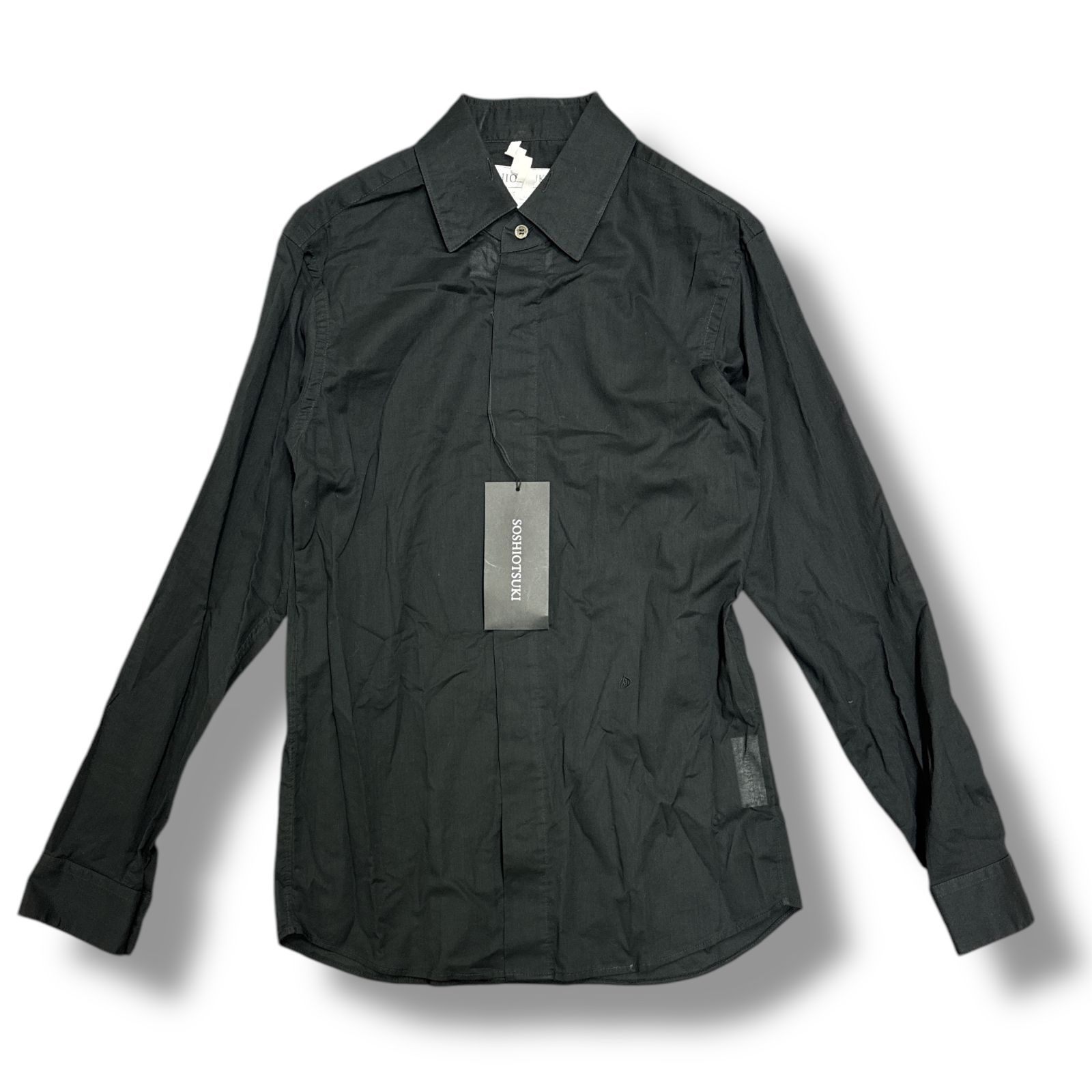 未使用 SOSHIOTSUKI・ソウシオオツキ 24SS FLATCOLLAR SHIRT 状態SS フラットカラー長袖シャツ S24SS01SH-C サイズ46 ブラック メンズ （88754A5）【中古】