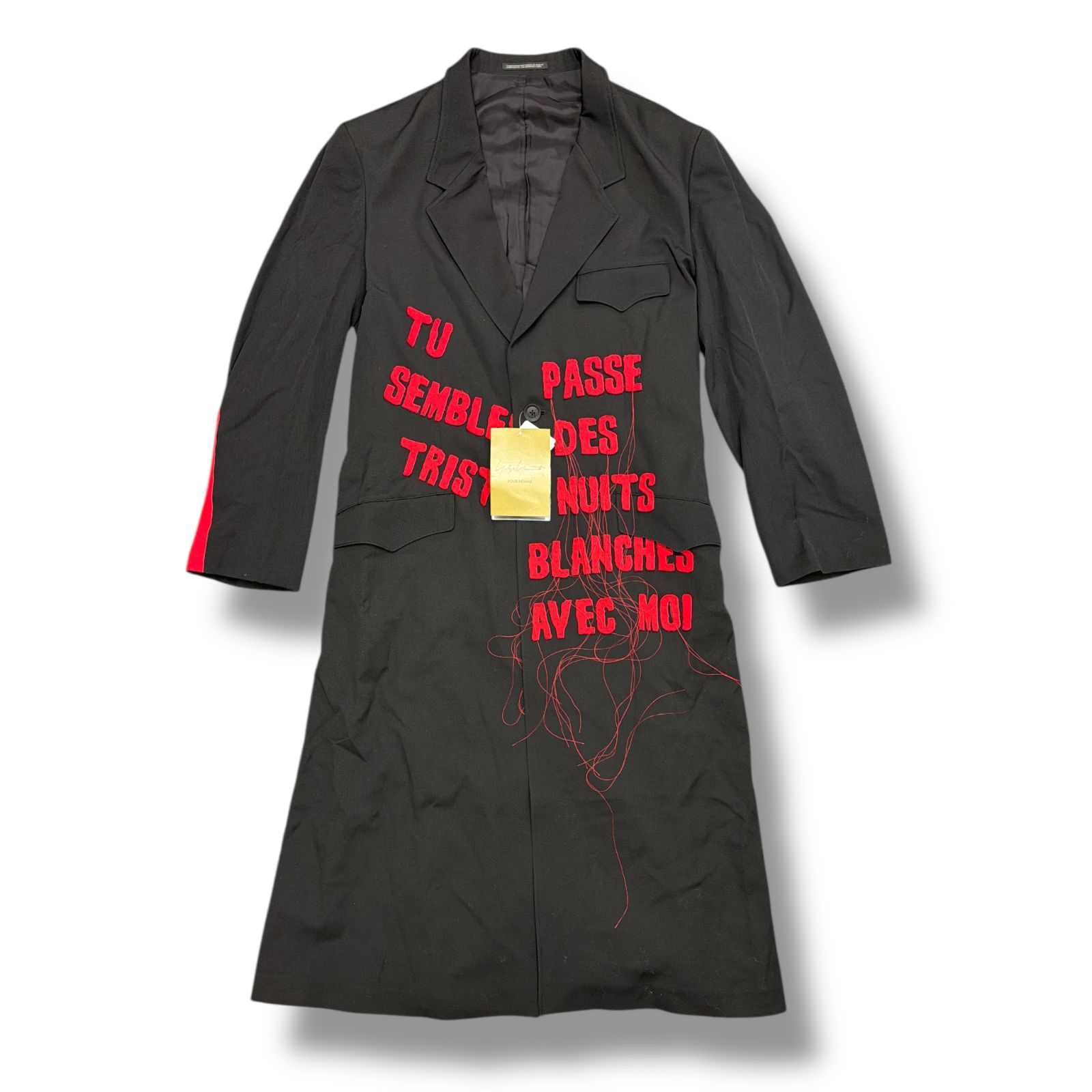 未使用 Yohji Yamamoto POUR HOMME・ヨウジヤマモトプールオム 24AW 英字ステッチロングコート 状態SS ジャケット HO-J26-120 サイズ2 ブラック メンズ （98840A5）【中古】