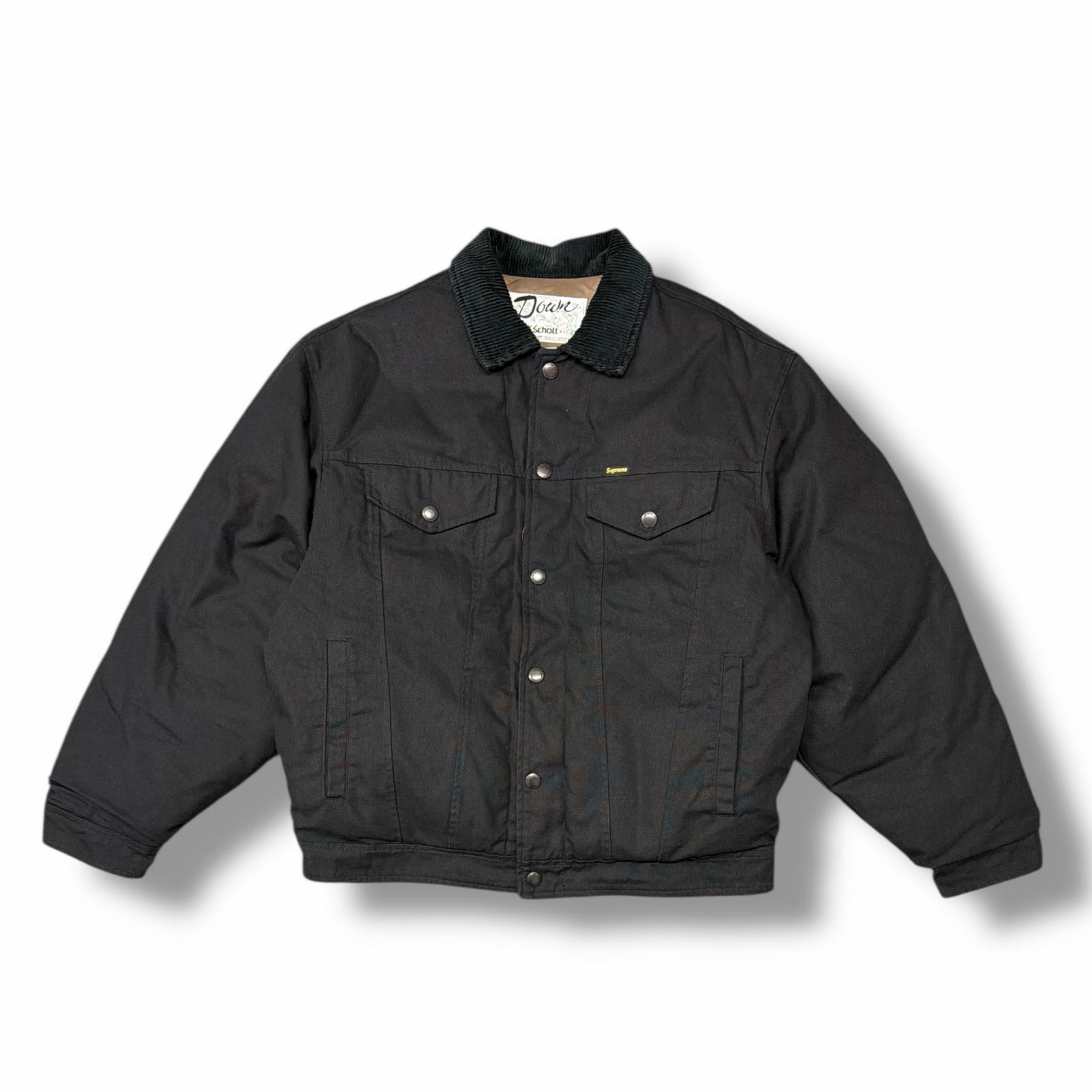 Supreme・シュプリーム  × Schott スコット  22AW Canvas Down Trucker Jacket 物質の状態A 帆布 落ち込む トラッカージャケット 共同研究 大きさM 黒いこと メンズ （8291M）【中古】