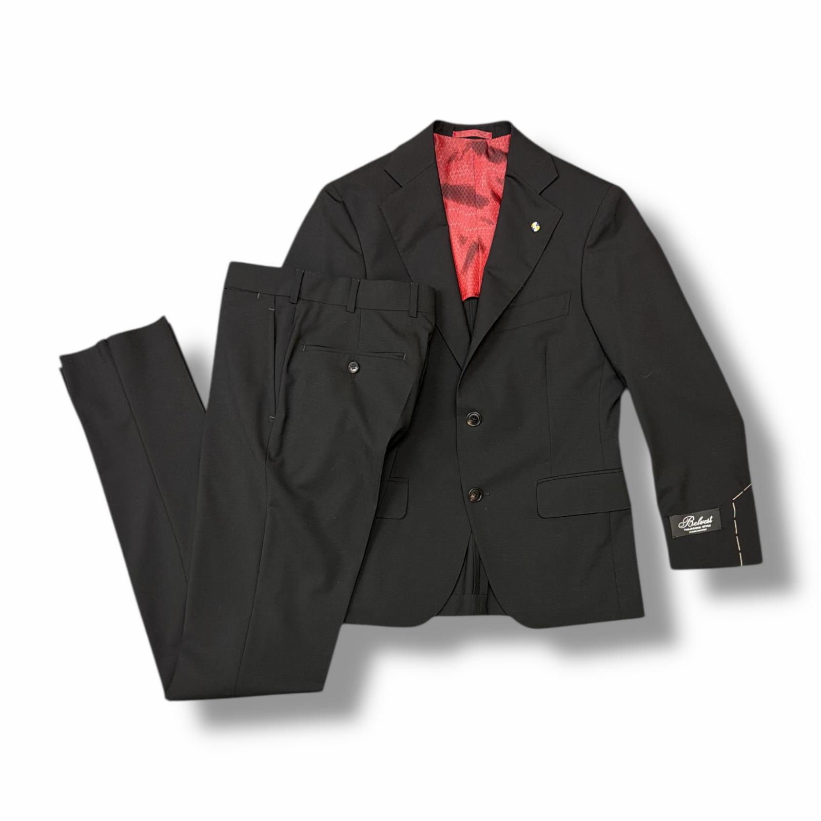 未使用 BELVEST・ベルベスト Suit 状態SS スーツ テーラードジャケット スラックス セットアップ A70305S サイズ40 ブラック メンズ （8365M）【中古】