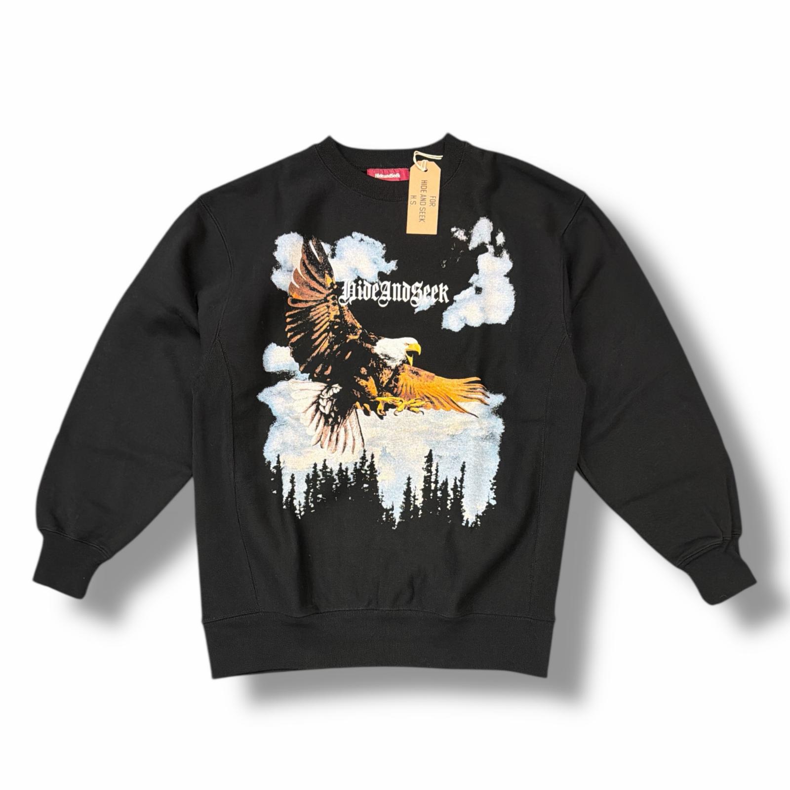 未使用 HideandSeek・ハイドアンドシーク 24AW Eagle Sweat Shirt 状態SS イーグルスウェット トレーナー HC-090824 サイズL ブラック メンズ （8951M）【中古】