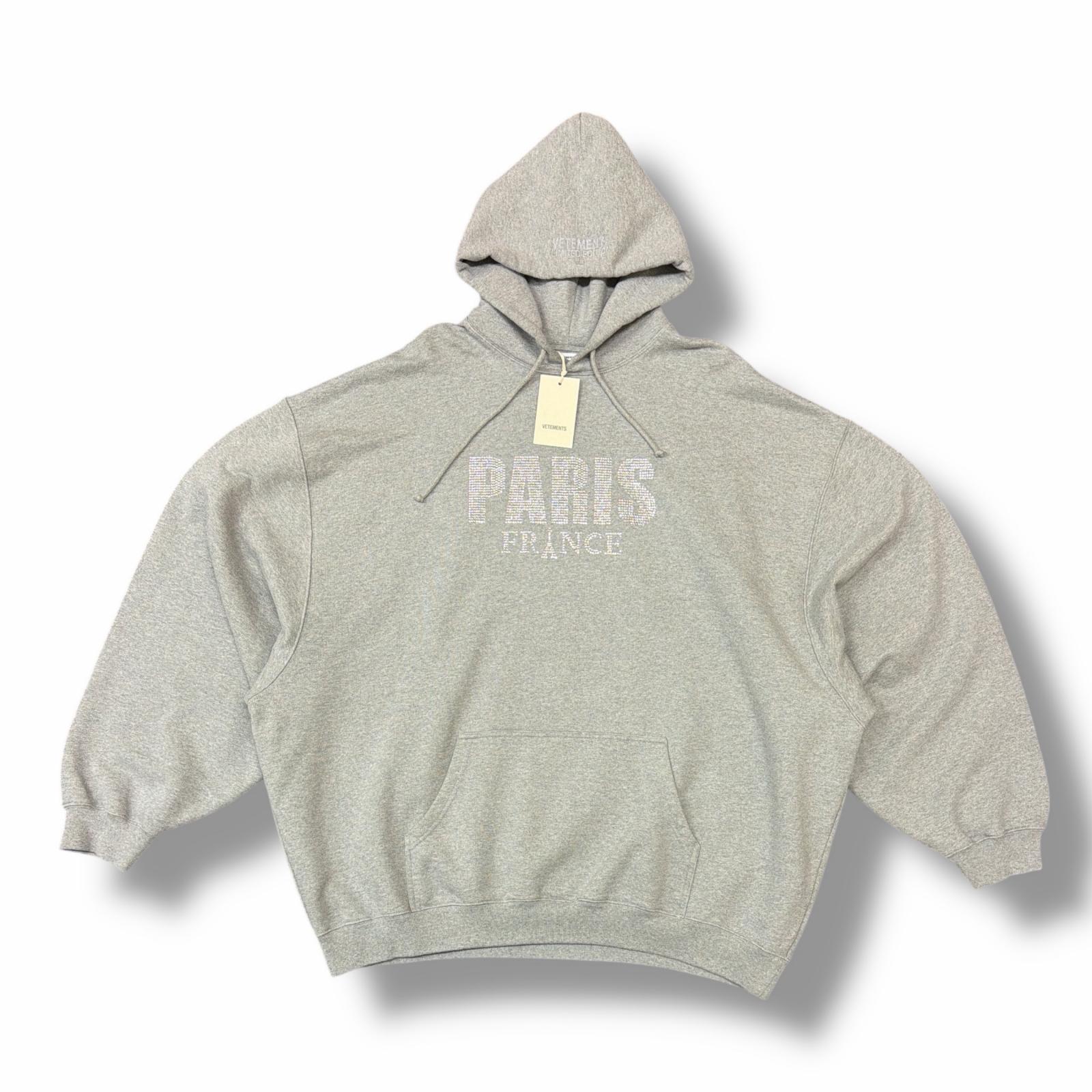 VETEMENTS・ヴェトモン 23AW クリスタルロゴ パーカー 状態S プルオーバー ラインストーン スウェット サイズS グレー メンズ （9379M）【中古】 35,620円