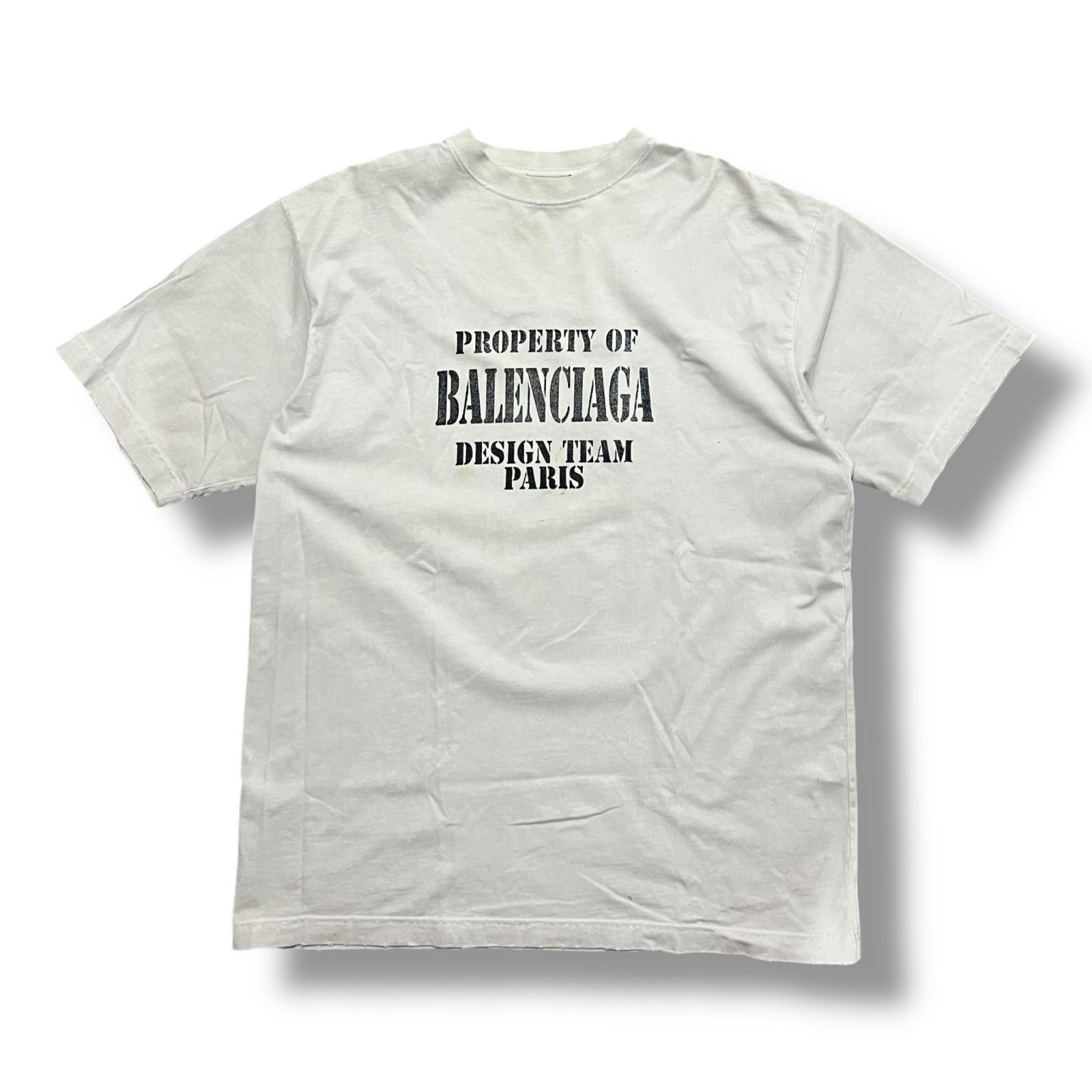 BALENCIAGA・バレンシアガ 22AW Property Logo Vintage Jersey T-Shirt 状態A プロパティロゴ ヴィンテージ ジャージー クルーネック 半袖Tシャツ 641675 TMVH8 サイズXS グレー メンズ （8905M）【中古】