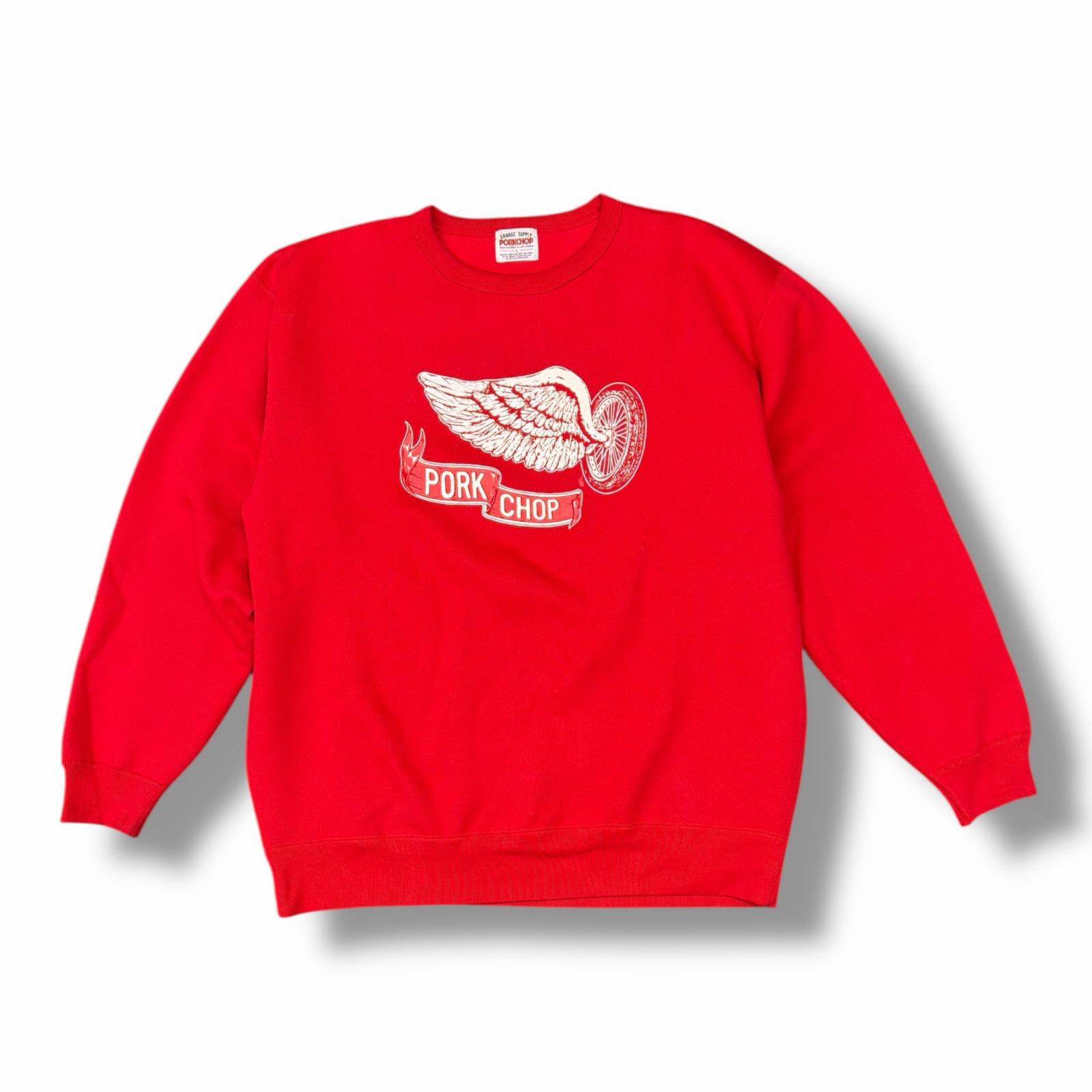 PORKCHOP GARAGE SUPPLY・ポークチョップガレージサプライ × MASSES・マシス 24AW FLYING WEEL P SWEAT 状態B コラボプリントスウェット トレーナー サイズL レッド メンズ （10229M）【中古】