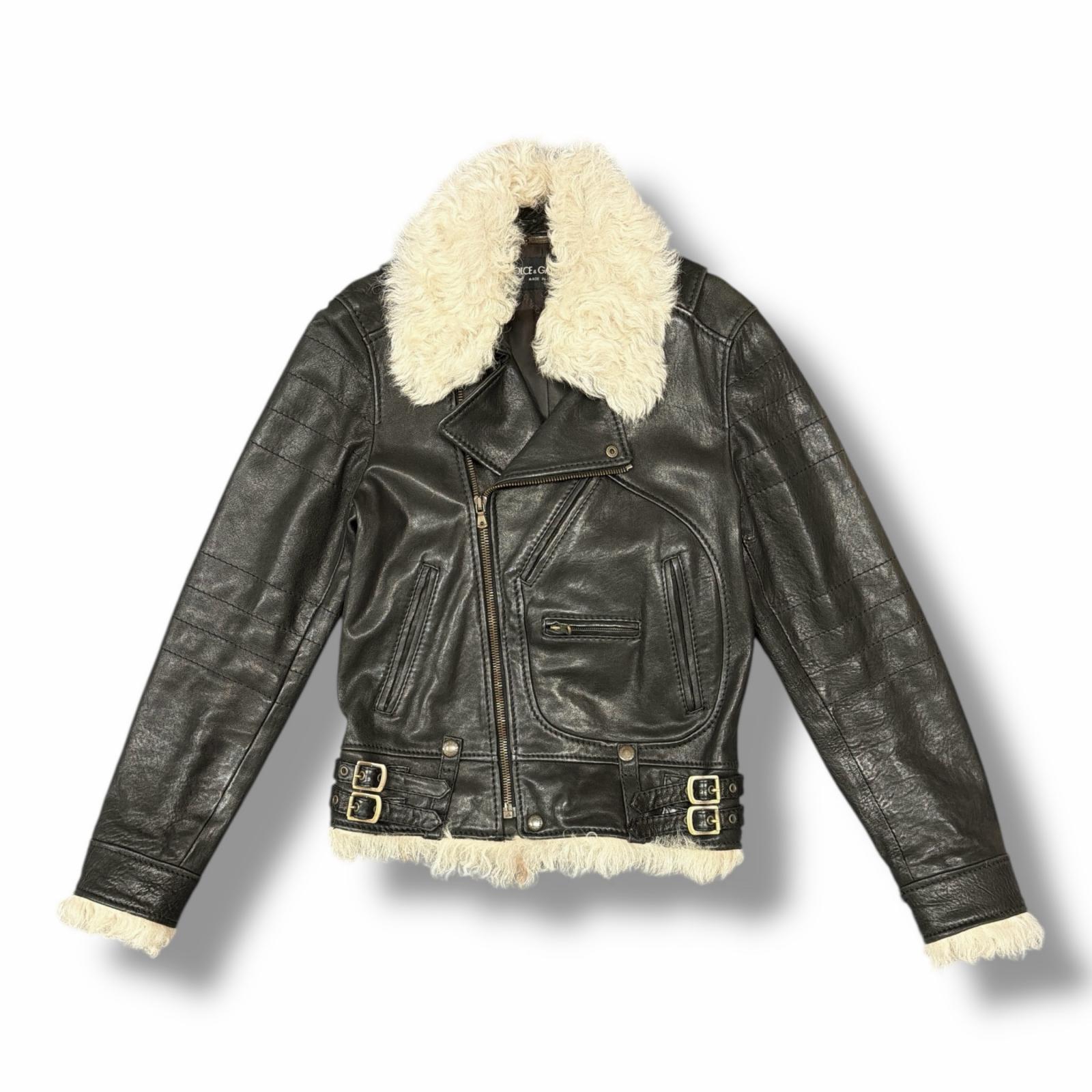 DOLCE&GABBANA・ドルチェアンドガッバーナ Sheep Fur Leather Riders 状態B シープファーレザーライダース ジャケット G9036L サイズ46 ブラック メンズ （9919M）【中古】 45,370円