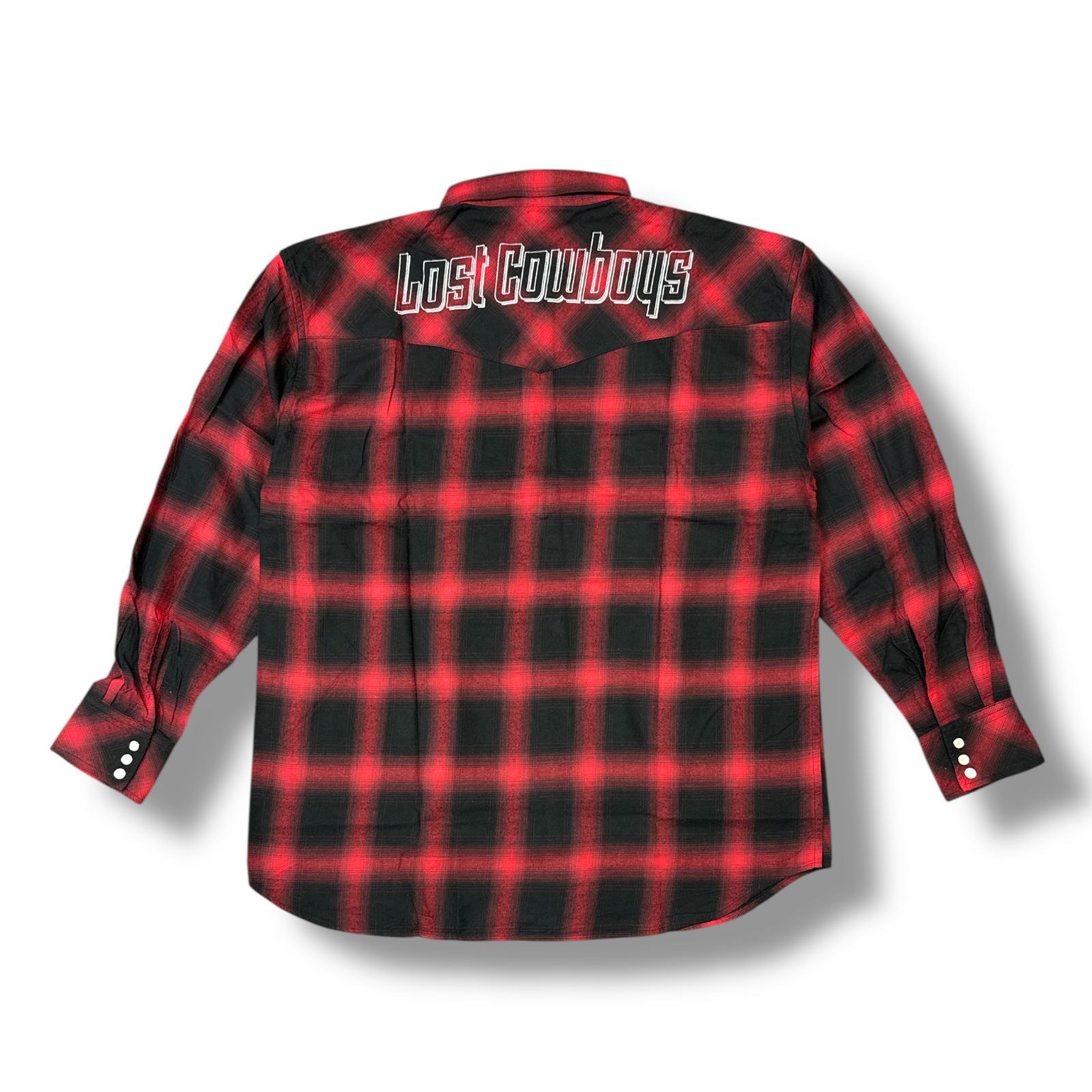 未使用 LASTMAN ラストマン 25SS OMBRE PLAID WESTERN SHIRTS 状態SS オンブレチェックシャツ ウエスタンシャツ 長袖シャツ 251LM-SH03 サイズL レッド メンズ （96378A4）【中古】 29,452円