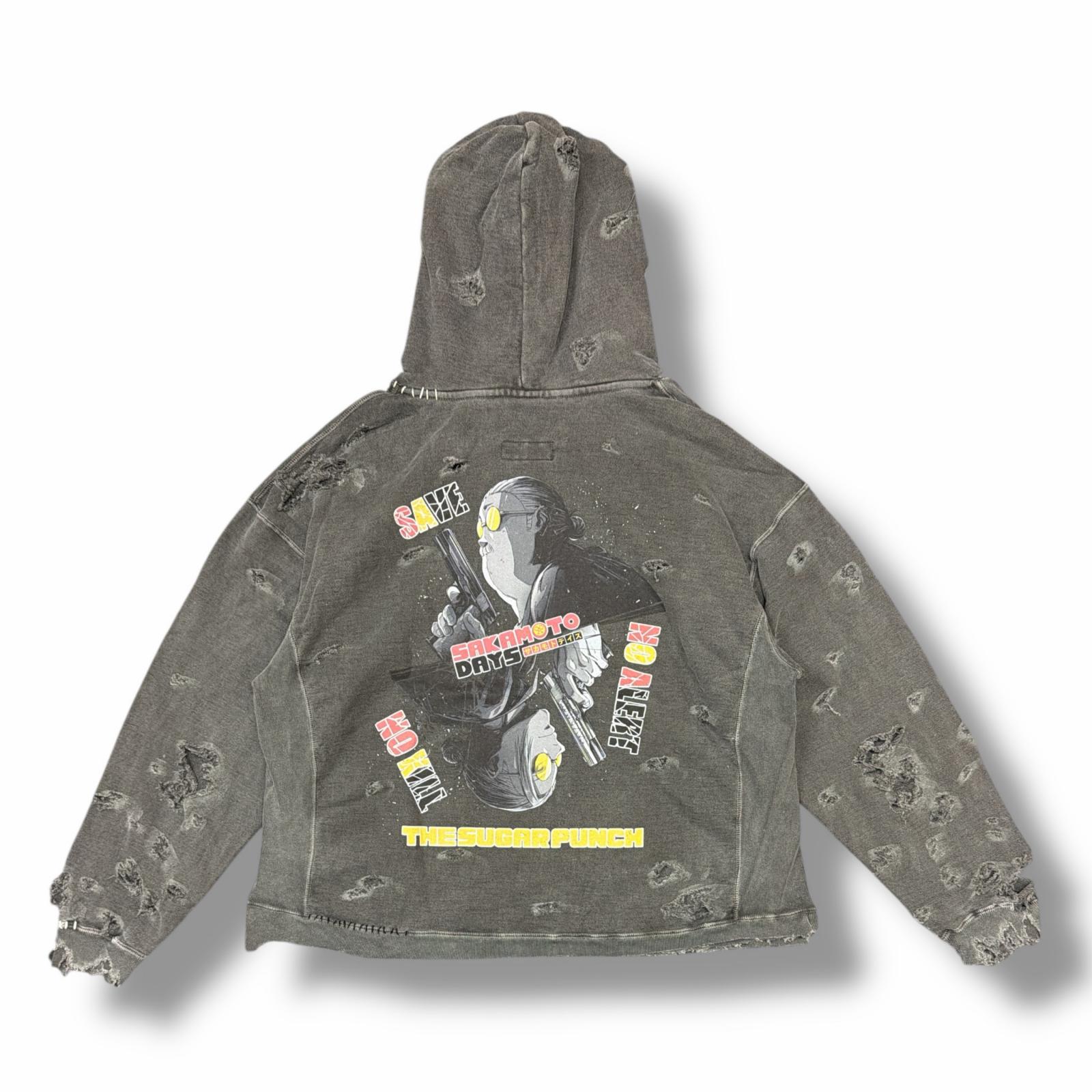 未当て嵌める MINUS ・差し引き  × THE SUGAR PUNCH 上白糖殴り付ける SAKAMOTO DAYS Hoodie 物質の状態SS サカモトデイズ スウェットパーカー コラボフーディー TSMM25SM004 大きさM 黒いこと メンズ （10069M）【中古】