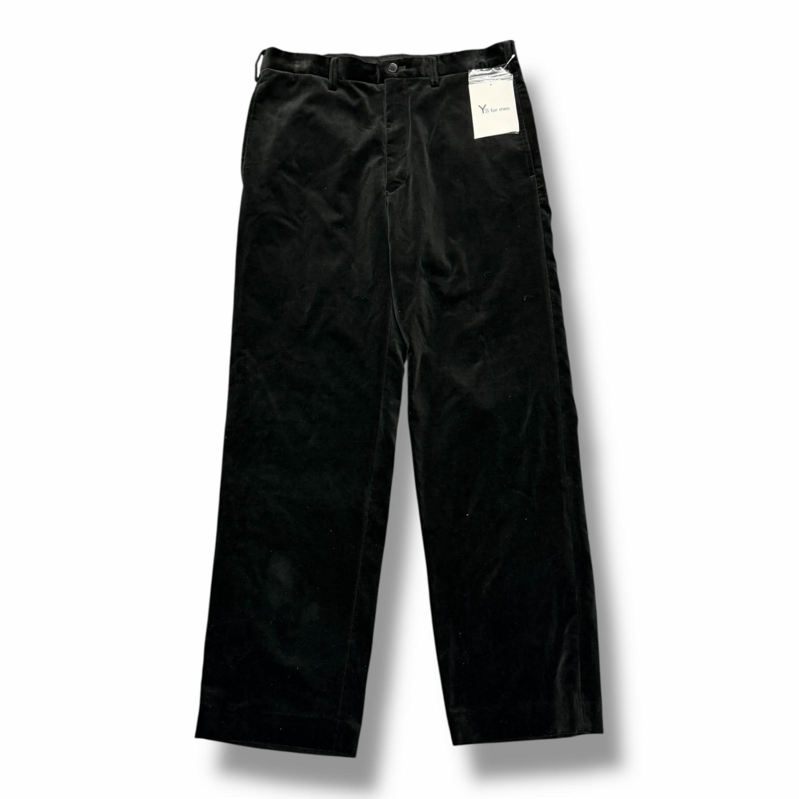 未使用 Y's for men・ワイズ フォー メン × MASSES・マシス VELOR NO-TUCK TROUSERS 状態SS ベロアノータックトラウザー パンツ コラボ ML-P92-043 サイズ3 ブラック メンズ （10585M）【中古】