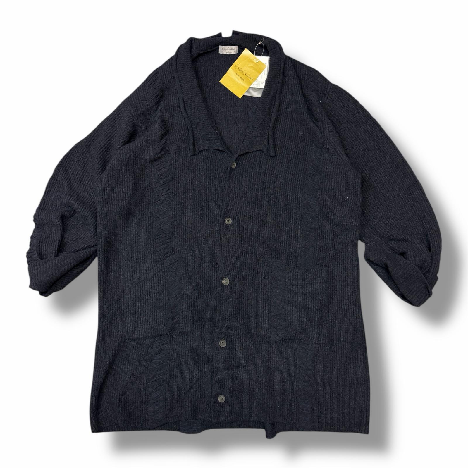 未使用 Yohji Yamamoto POUR HOMME・ヨウジヤマモトプールオム 7G3P HALF CARDIGAN CRUSHED LONG CARDIGAN 状態SS 針抜きロングカーディガン ニット HL-K82-194 サイズ3 ネイビー メンズ （10644M）【中古】