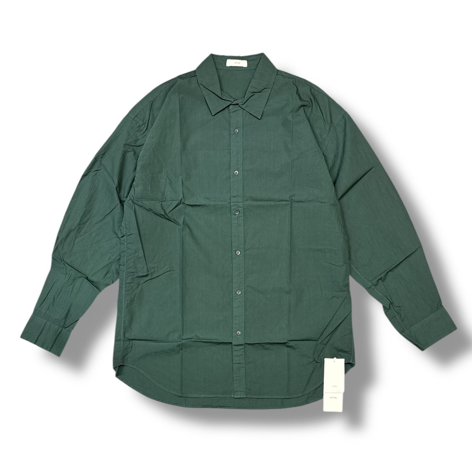 未使用 ATON・エイトン COTTON LAWN OVERSIZED SHIRT 状態SS コットンローンオーバサイズシャツ 長袖シャツ BLAGSM0401 サイズ2 グリーン メンズ （94734A）【中古】