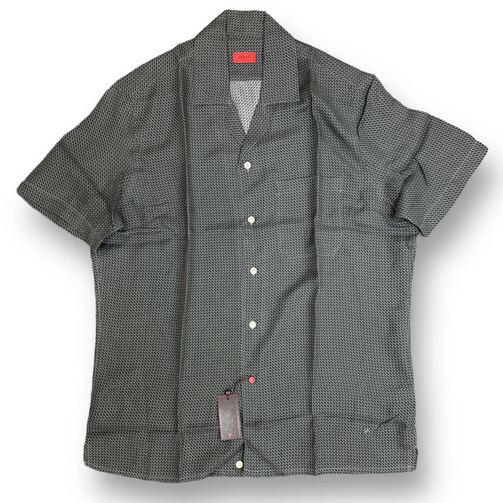 未当て嵌める ISAIA・イザイア Camp Collar Shirt 物質の状態SS キャンプカラーシャツ 半袖プルオーバー CAM184 9449F 大きさ40 薄墨色系 メンズ （74525A）【中古】