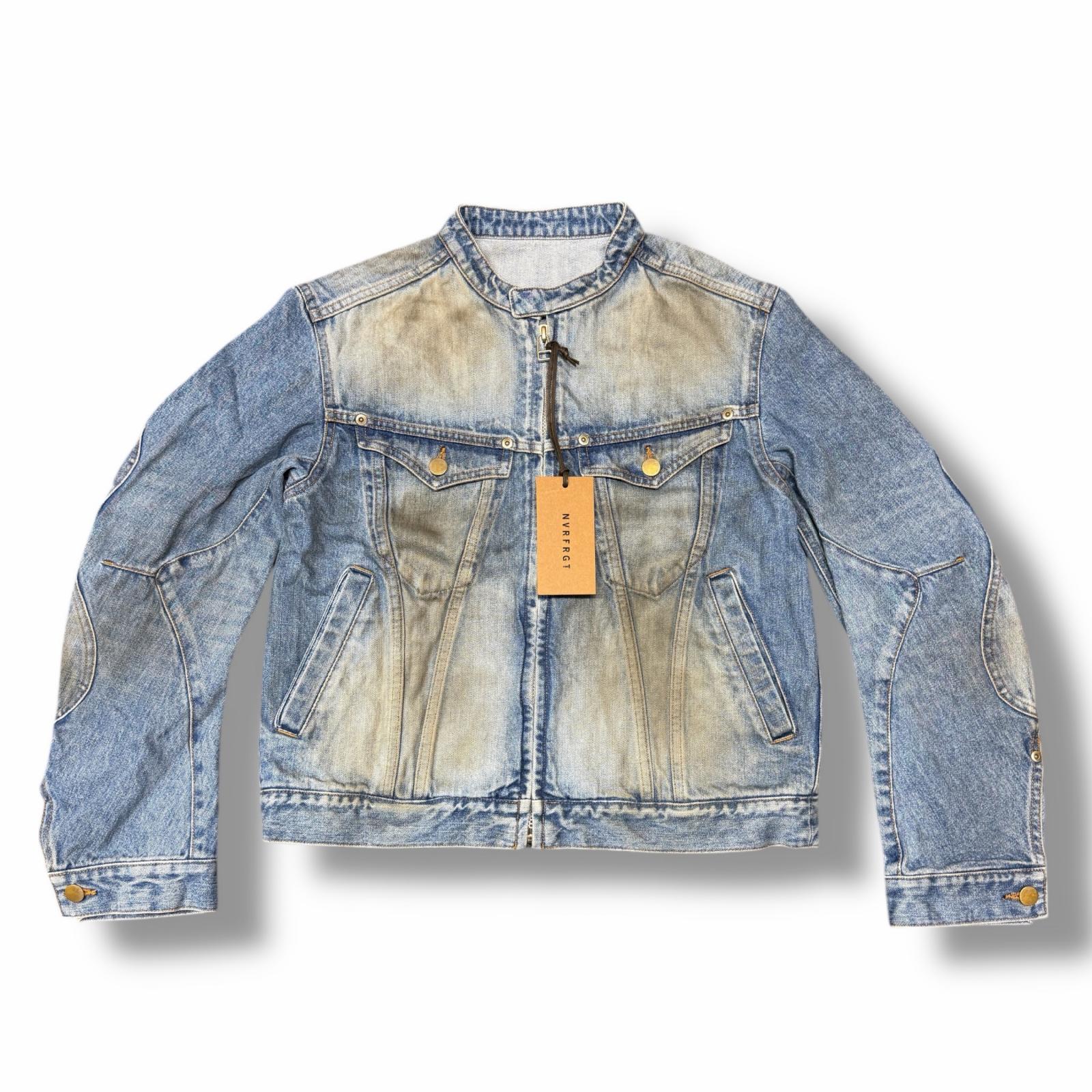 未使用 NVRFRGT・ネヴァーフォーゲット 25SS DENIM MOTORCYCLE JACKET 状態SS デニムモーターサイクルジャケット Gジャン NF251J01A サイズ2 DISTRESSED FADED INDIGO メンズ （12626M）【中古】