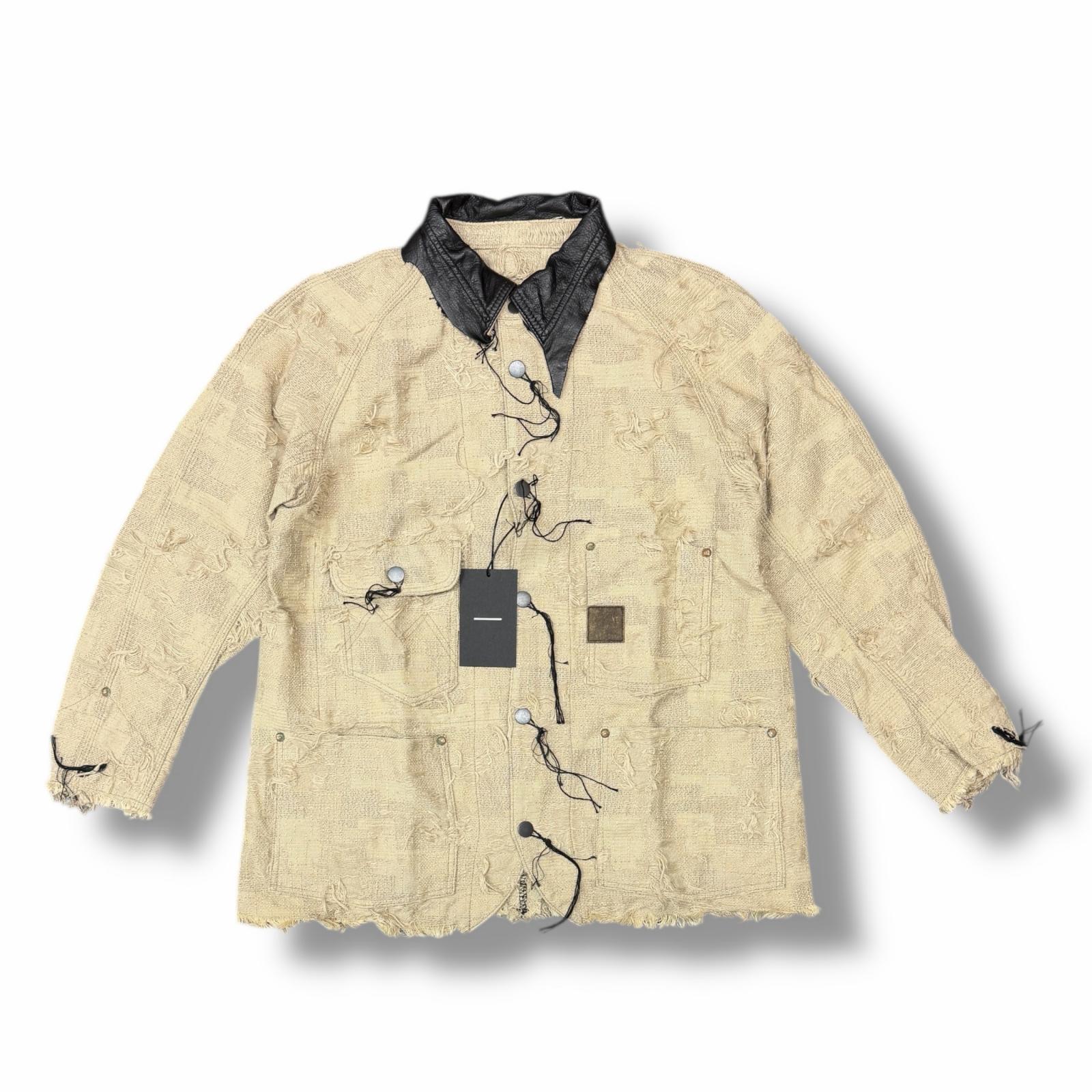 未使用 MINUS ・マイナス Rustic Collar Chore Jacket Boro Crust 状態SS ラスティックカラーチョアジャケット ボロクラスト カバーオール M-P1-LO1 サイズ1 ベージュ メンズ （12593M）【中古】