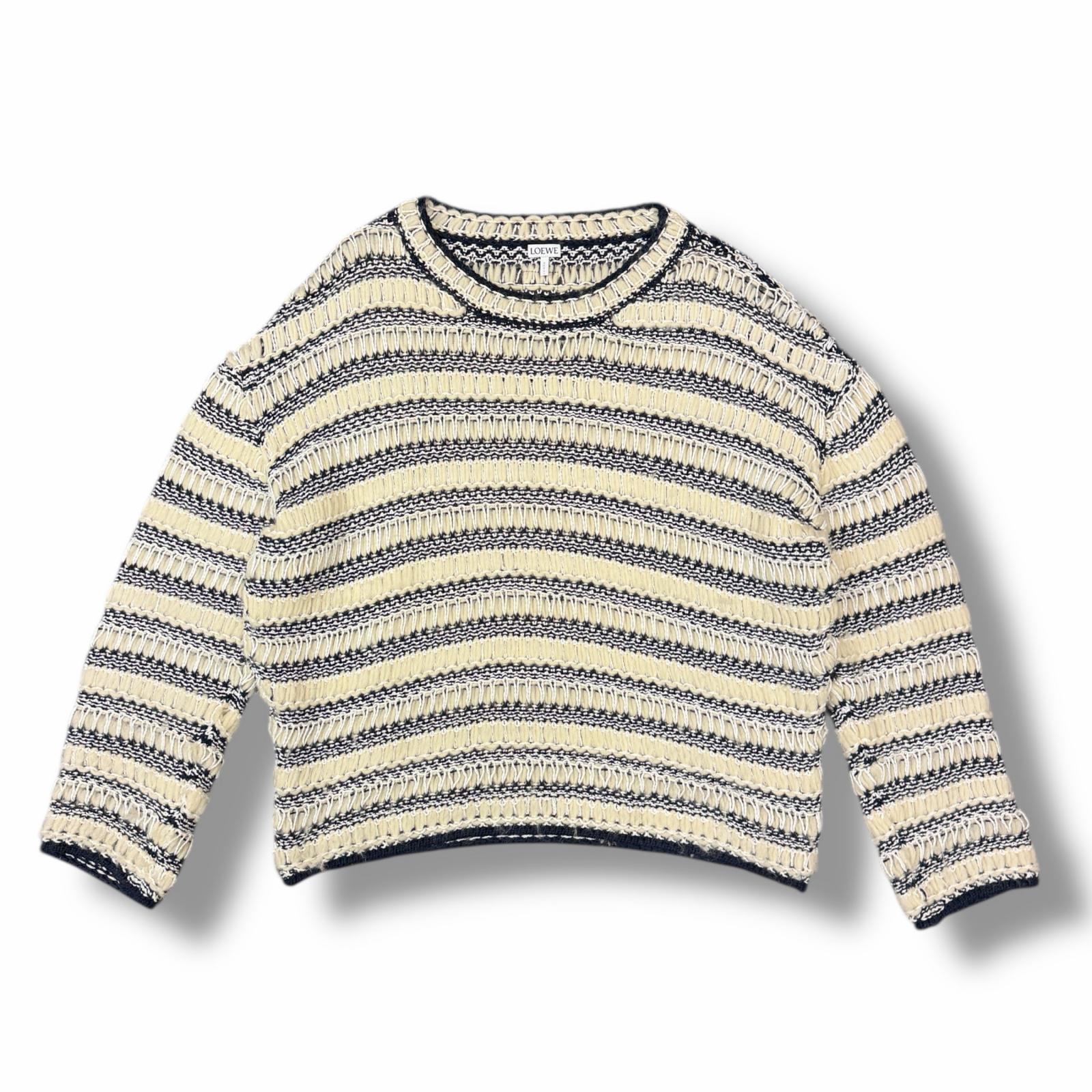 LOEWE・ロエベ Striped Knit 状態A ボーダークルーネックニット セーター H3109520SM サイズM オフホワイト系 メンズ （12970M）【中古】