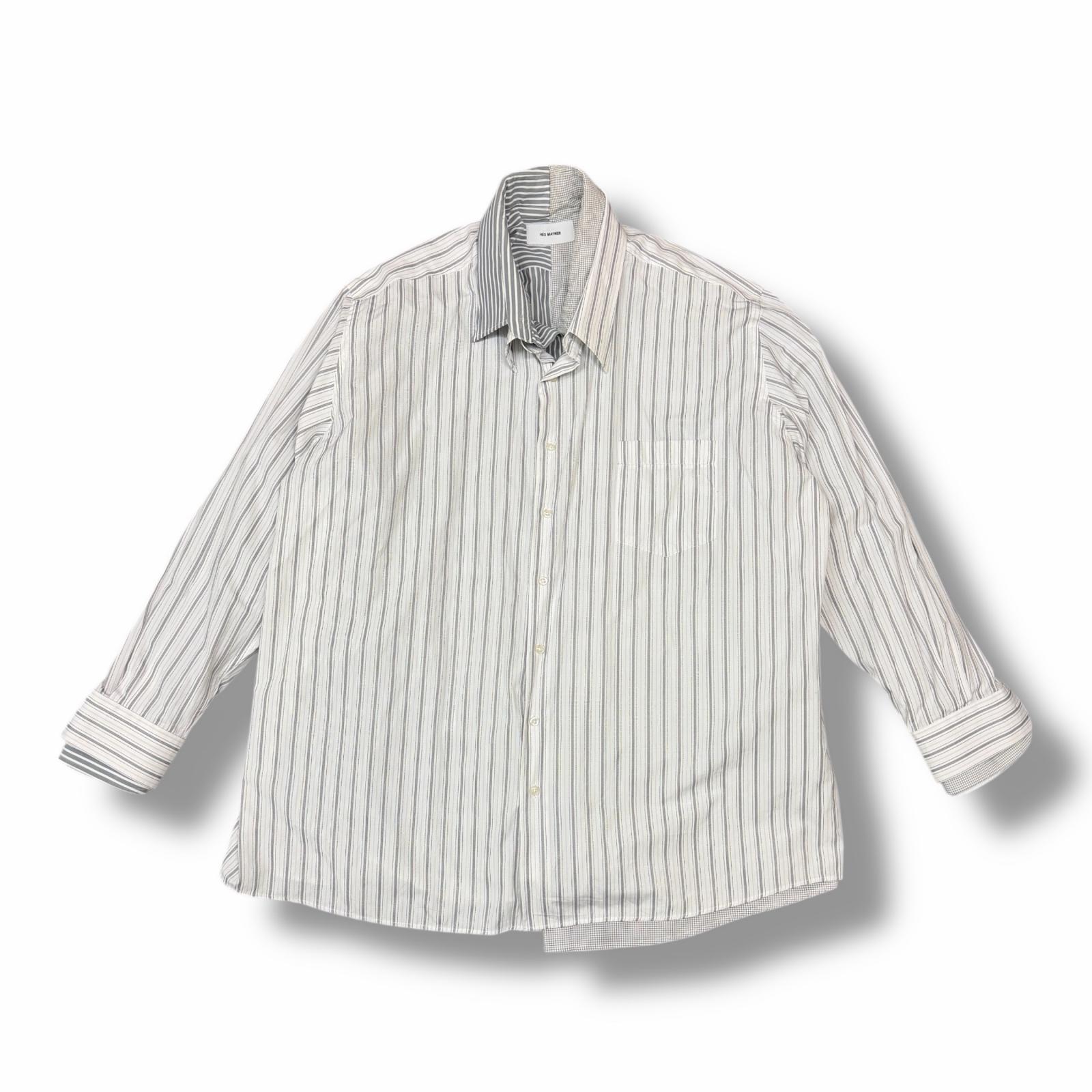 HED MAYNER・ヘドメイナー LAYERED SHIRT 状態B ヴィンテージストライプレイヤードシャツ 長袖シャツ 968945 サイズF ホワイト メンズ （13117M）【中古】