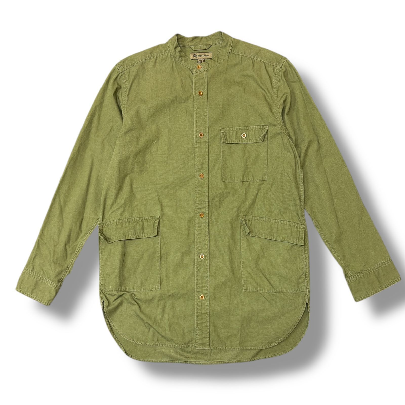 Nigel Cabourn・ナイジェルケーボン ノーカラーシャツ 状態A 長袖シャツ 80330010010 サイズ48 カーキ メンズ （1633M）【中古】