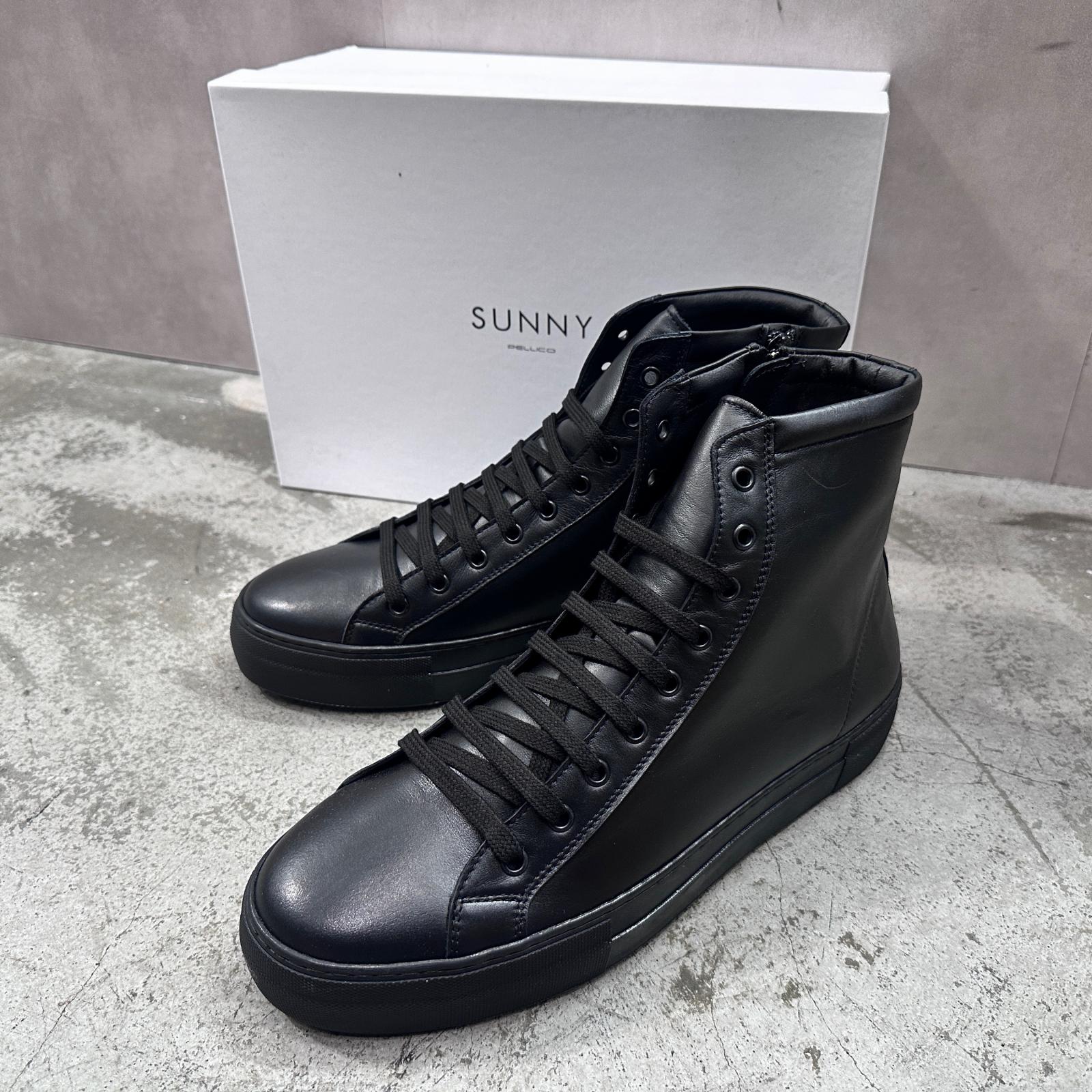 未使用 PELLICO SUNNY ペリーコサニー レザー サイドジップ スニーカー 状態SS スニーカー PM23　M029 サイズ42 27cm ブラック メンズ （8371M）【中古】