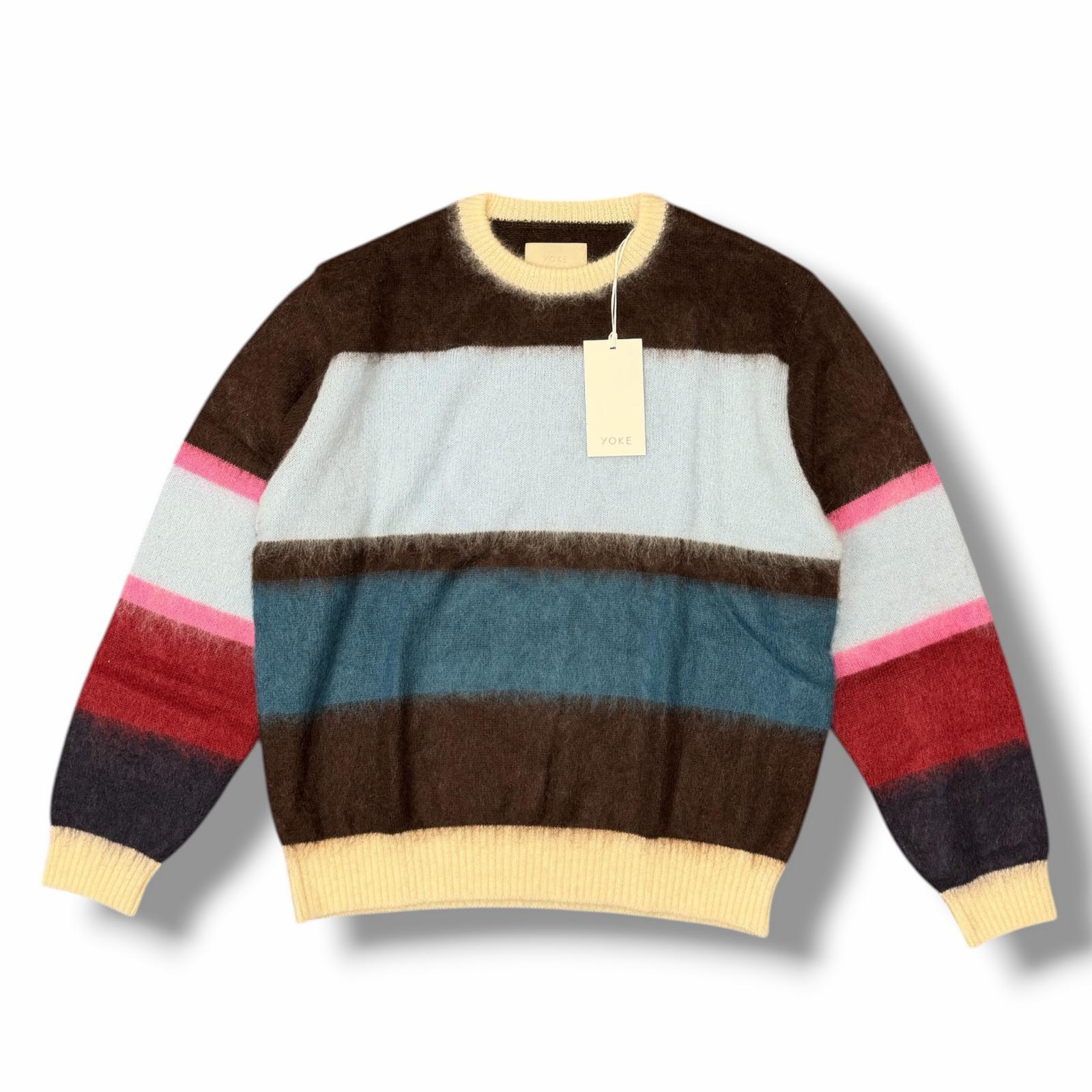 YOKE・ヨーク  × KEITA MARUYAMA・ケイタマルヤマ 25SS MOHAIR BORDER SWEATER 物質の状態 モヘアボーダーセーター 編み物 YK24FW0885S 大いさ3 赤銅色 メンズ （11406M）【中古】 メンズファッション-ニット・セーター