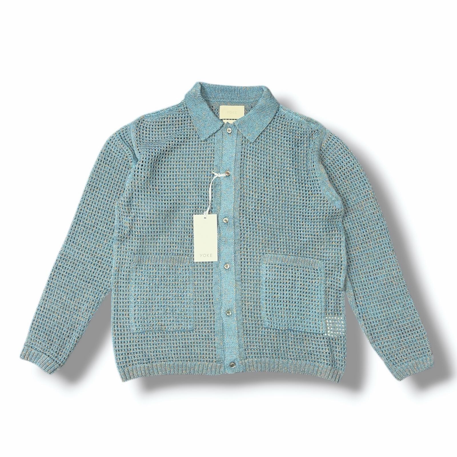 未使用 YOKE・ヨーク MESH KNITTED SHIRT CARDIGAN 状態SS メッシュニットシャツカーディガン YK25SS0956S サイズ3 ブルー メンズ (11416M)【中古】