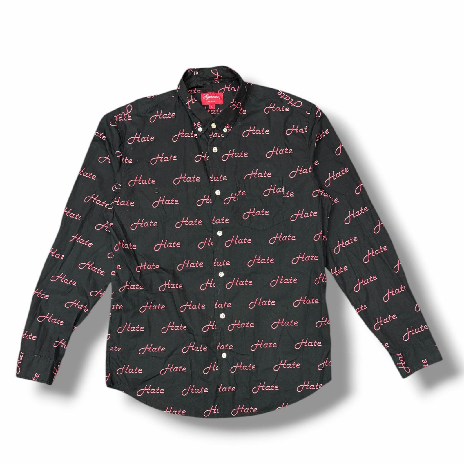 Supreme・シュプリーム 13SS Hate B/D SHIRTS 状態A ヘイトロゴ 長袖シャツ 総柄シャツ サイズL ブラック メンズ （13472M）【中古】