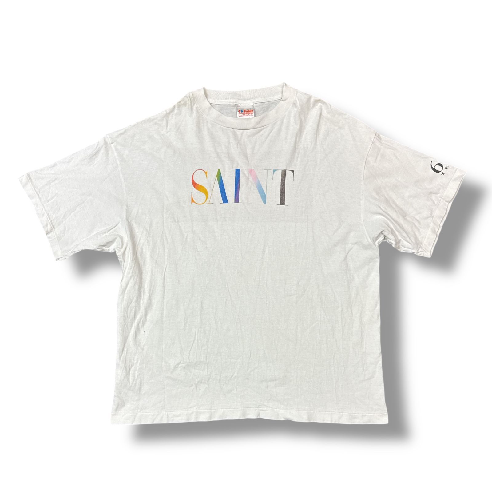 SAINT MICHAEL・セントマイケル 24AW SS TEE / RAINBOW SAINT 状態B レインボーセントTシャツ 半袖カットソー SM-YS1-0000-007 サイズXXL ホワイト メンズ （97475A）【中古】