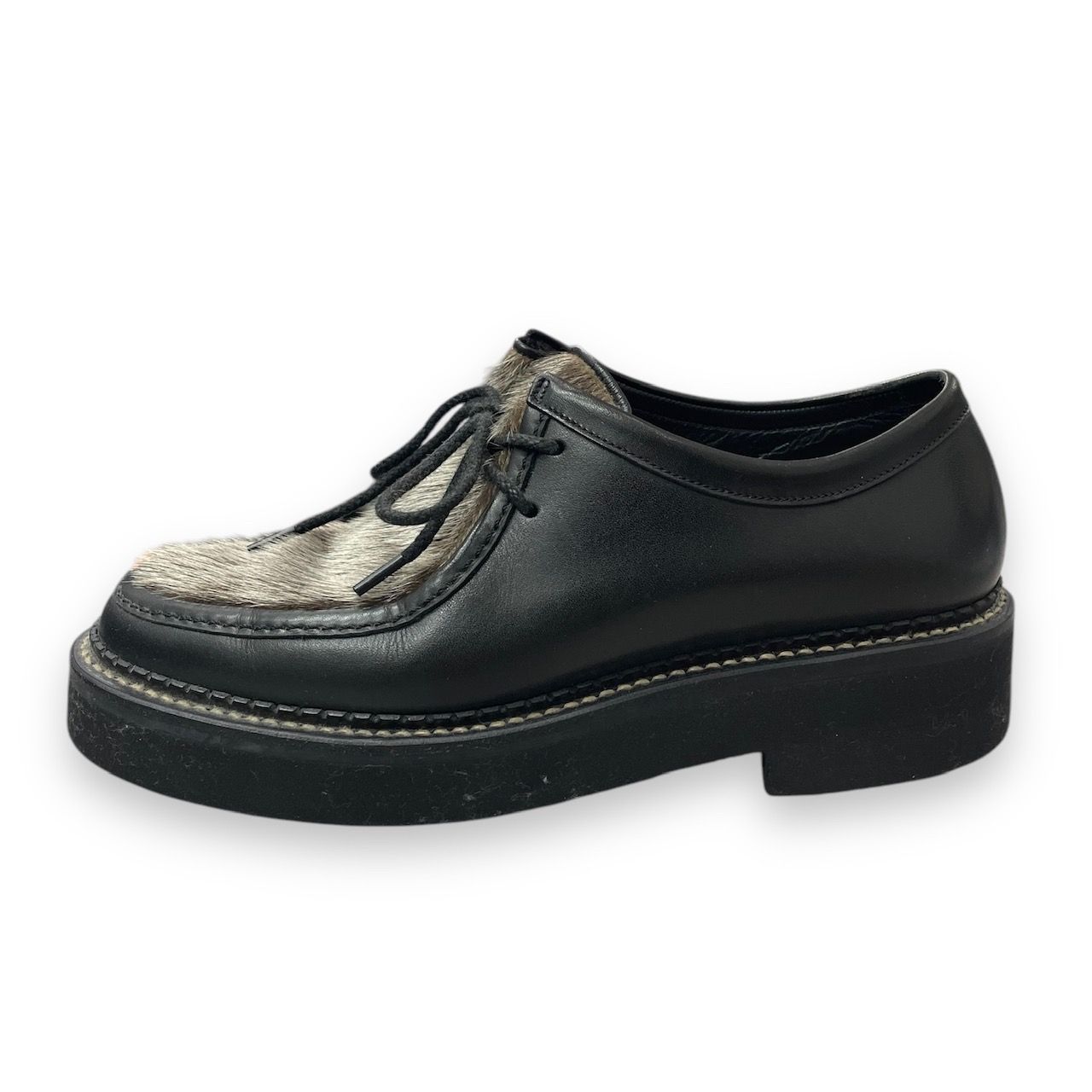 uniform experiment・ユニフォームエクスペリメント SEAL FUR MOCCASIN SHOES 状態A ファー モカシン レザー シューズ 156135 24.5cm ブラック メンズ (80723A)【中古】