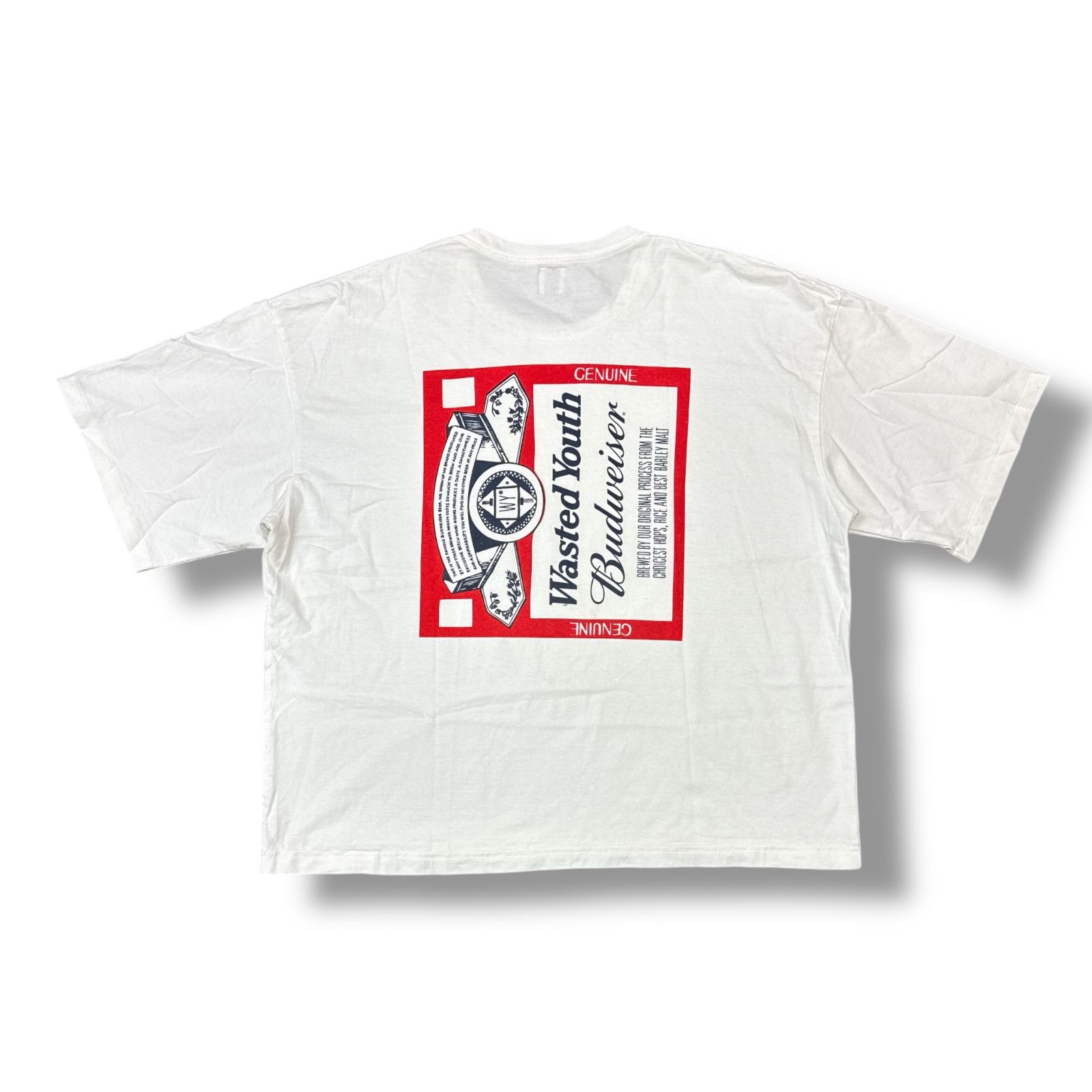 Wasted Youth・ウェイステッドユース × Budweiser バドワイザー バックグラフィックTシャツ 状態B 半袖カットソー サイズXXL ホワイト メンズ （95946A）【中古】