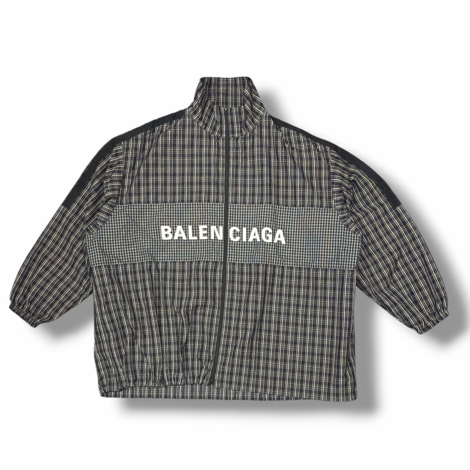 BALENCIAGA・バレンシアガ ロゴプリントポプリンチェックジャケット 状態A ブルゾン 571439 サイズ46 ブラック メンズ （14040M）【中古】 38,870円