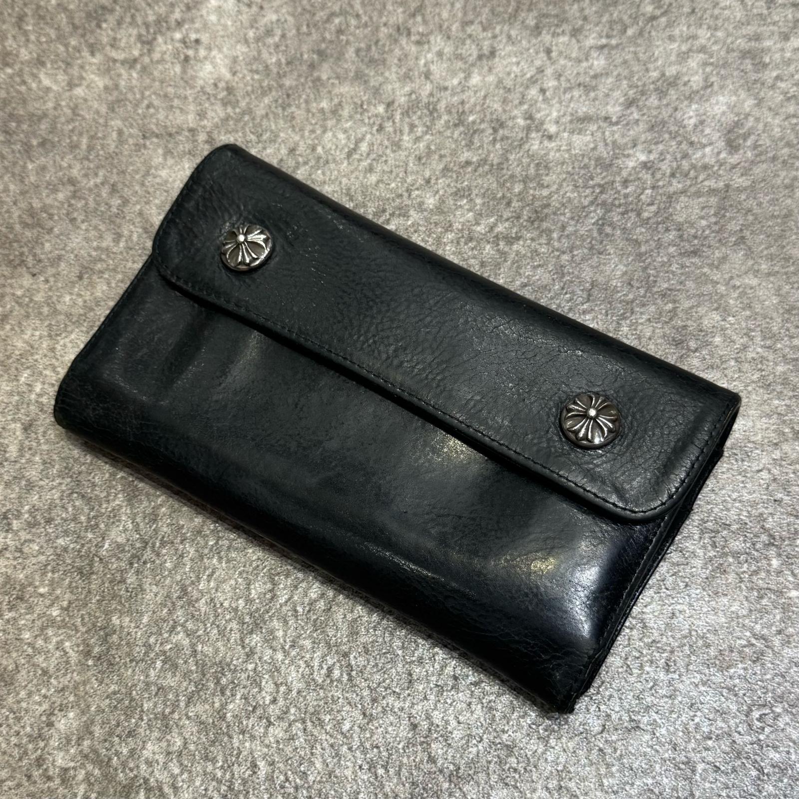 CHROME HEARTS・クロムハーツ WAVE CROSS BALL 状態B ウェーブクロスボールウォレット 長財布 サイズF ブラック メンズ （13668M）【中古】