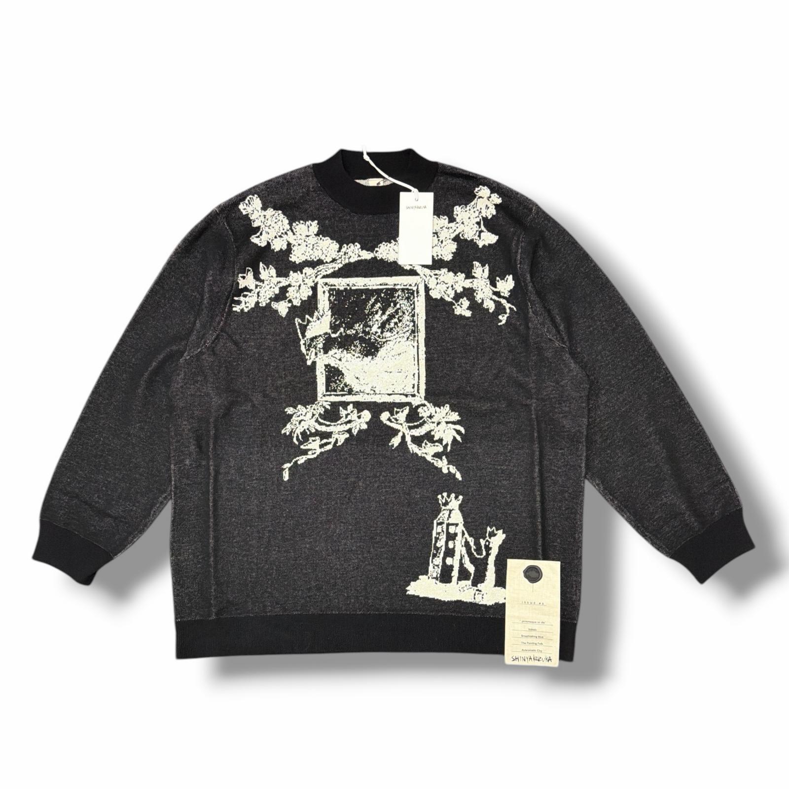 未当て嵌める SHINYAKOZUKA ・シンヤコヅカ 25SS PICTURESQUE BIRDS 物質の状態SS ピクチャレスクバーズ 編み物 プルオーバー 2501SK128 大いさL 黒いこと メンズ （11517M）【中古】 ニット・セーター-トップス