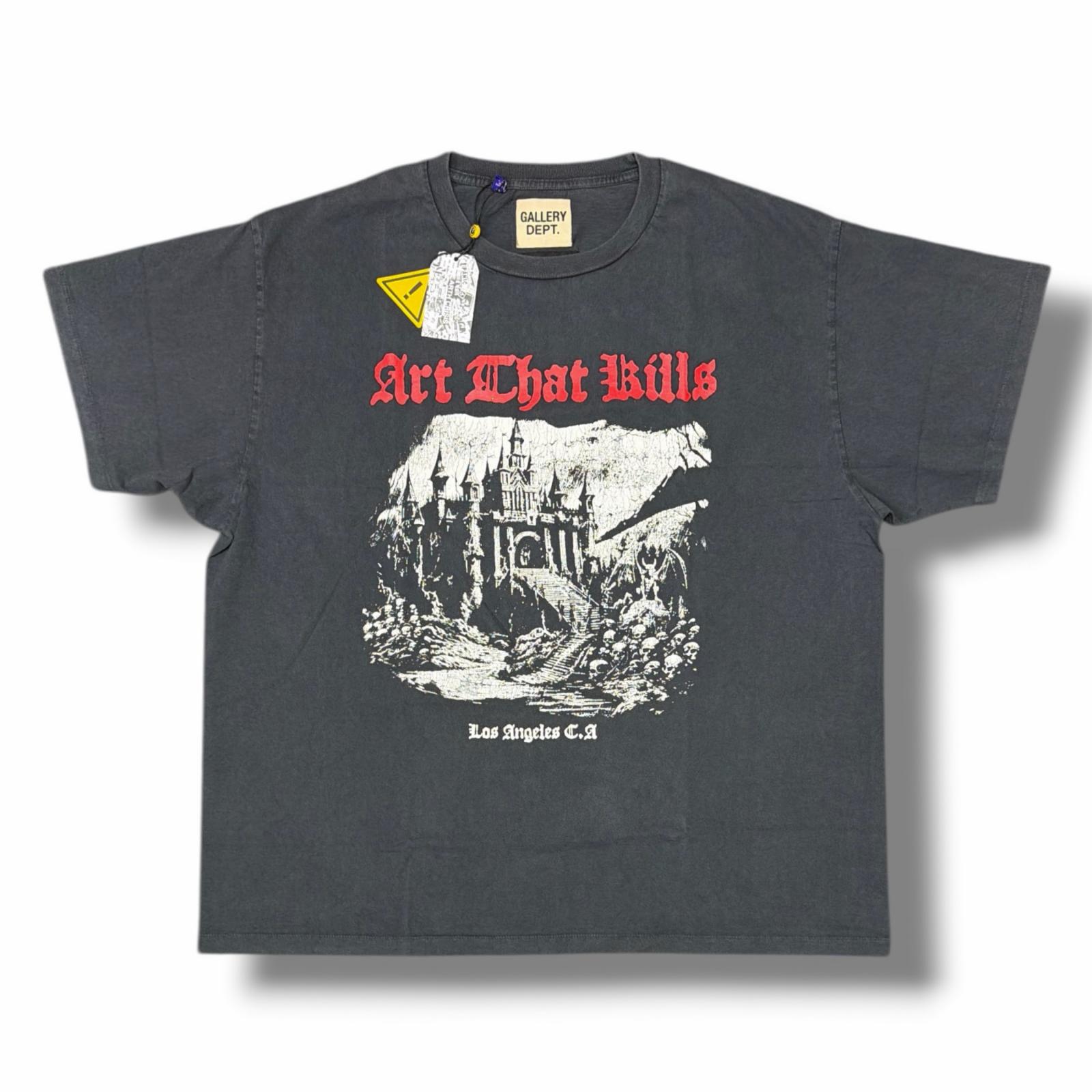 未当て嵌める GALLERY DEPT.・ギャラリーデプト ATK CASTLE TEE 物質の状態SS 刷り上げるティーシャツ 半袖カットソー ART THAT KILLS ATKT-10071 大いさL ヴィンテージブラック メンズ （6596M）【中古】 メンズファッション-Tシャツ・カットソー