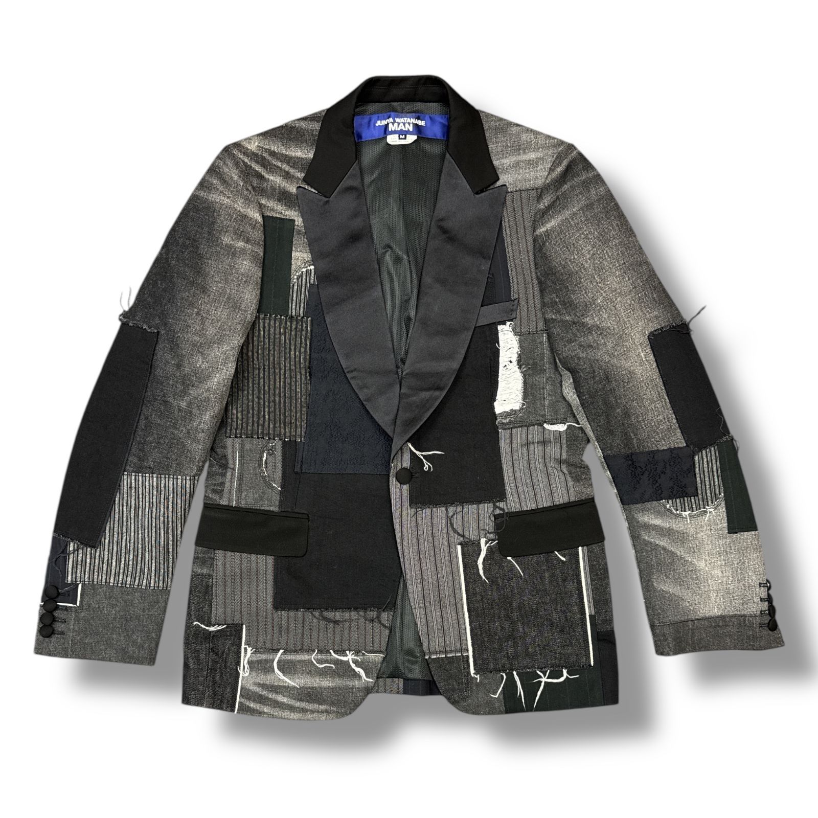 未使用 JUNYA WATANABE MAN ジュンヤワタナベ 25SS Patchwork Denim Jacket 状態SS パッチワーク デニム テーラードジャケット WO-J004 サイズM ブラック系 メンズ （98434A）【中古】｜買取MOTTO　店
