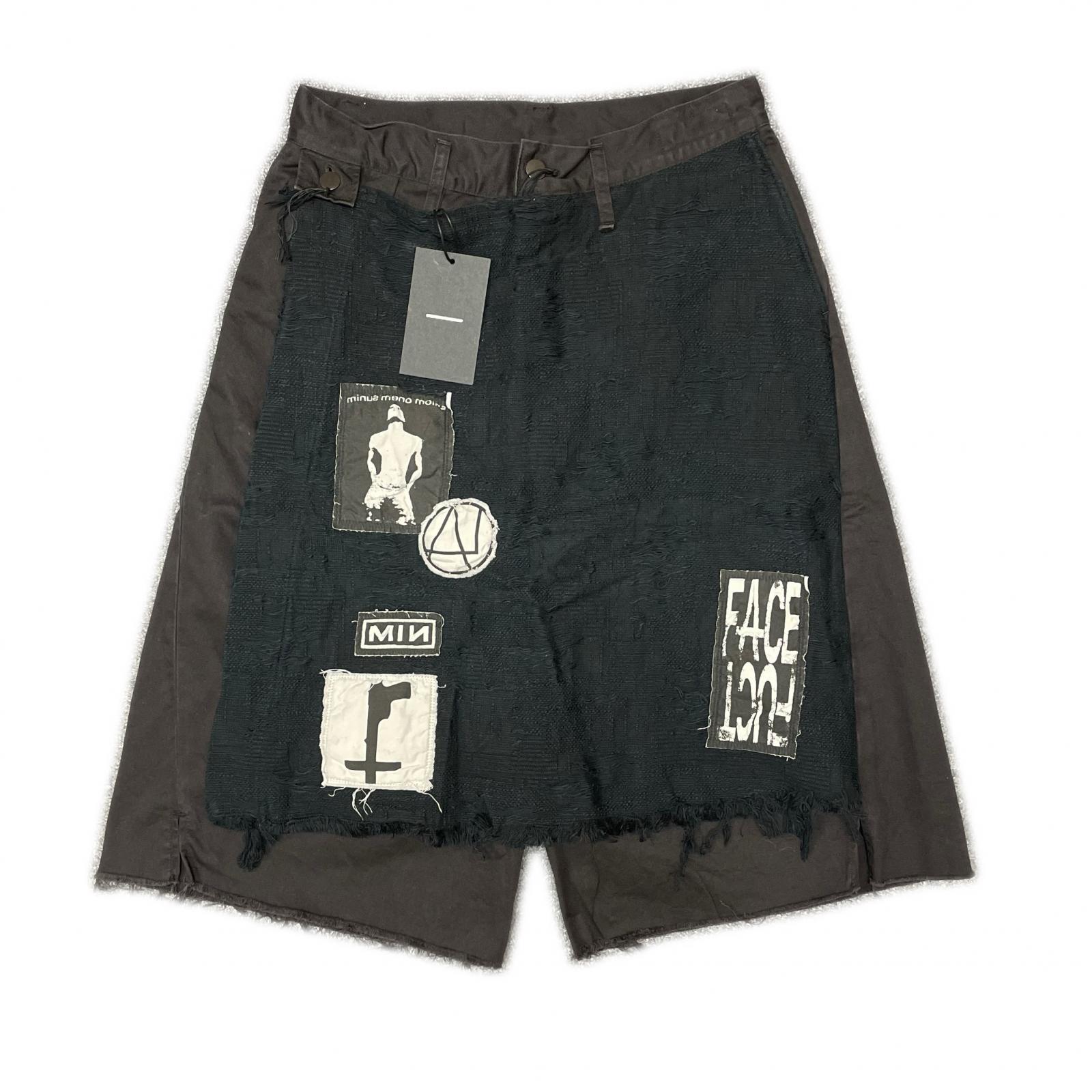 未当て嵌める MINUS ・さっ引く Twist Work Short With Skirt(AGED TWILL)  物質の状態SS スコート付き添い人細工物さる股引き 大きさ1 AGED BLACK メンズ （11282M）【中古】