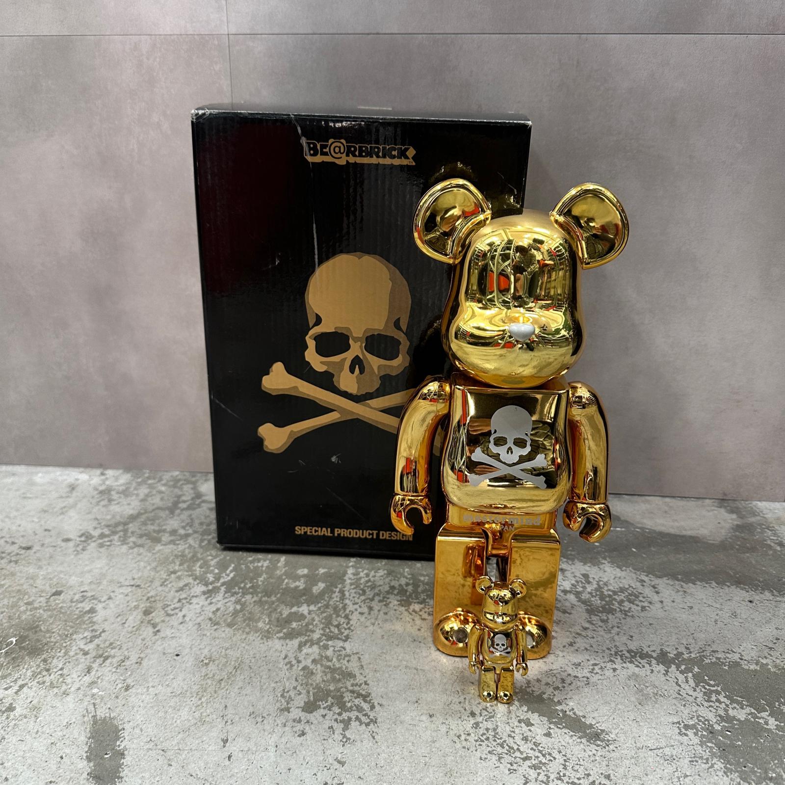 MEDICOM TOY・メディコムトイ  × mastermind JAPAN・マスターマインドジャパン BE＠RBRICK 400％ 100％ 物質の状態A 花めく 大きさF ゴールド メンズ （14774M）【中古】