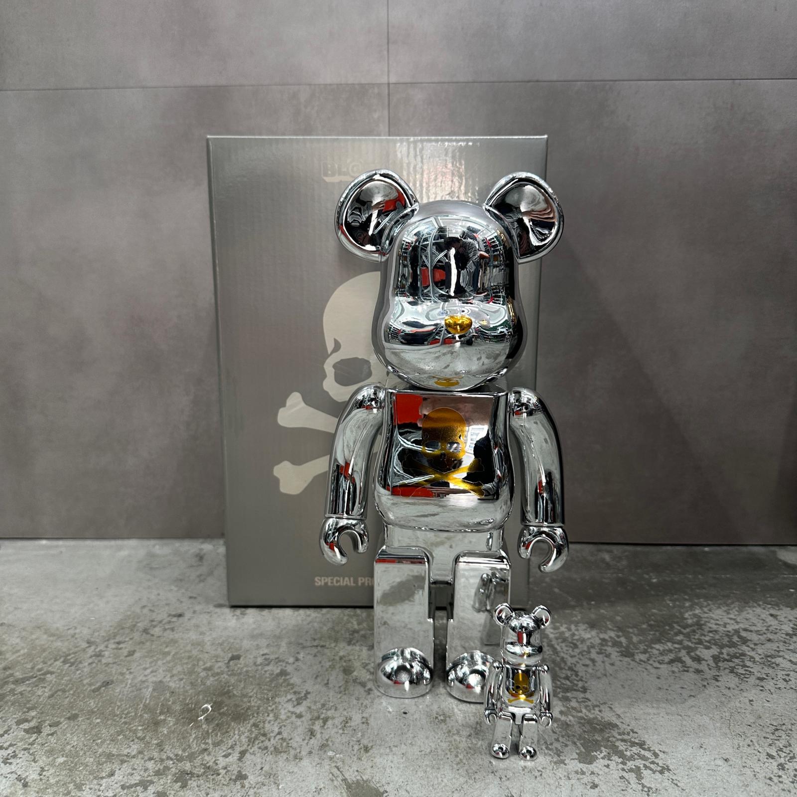 MEDICOM TOY・メディコムトイ  × mastermind JAPAN・マスターマインドジャパン BE＠RBRICK 400％ 100％ 物質の状態A 花めく 大きさF しろがね色 メンズ （14780M）【中古】