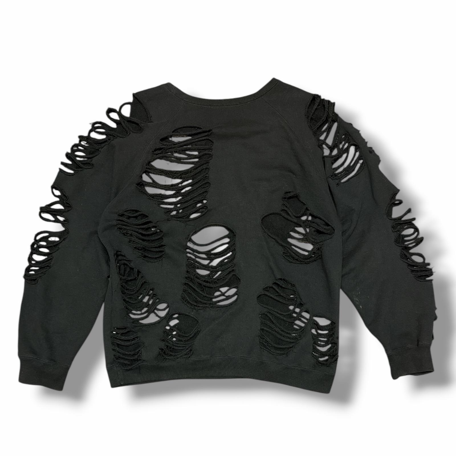 JUN/NAKAYAMA・ジュンナカヤマ DISTRESSED CREWNECK 物質の状態A デストロイスウェット 調教師 大きさM 黒いこと メンズ （15256M）【中古】