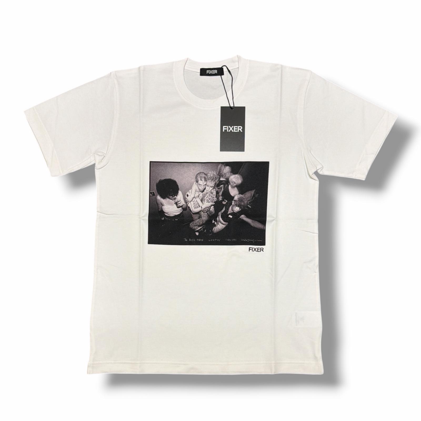 未当て嵌める FIXER フィクサー  × HERBIE YAMAGUCHI ハービー山口 The BLITZ KIDS LONDON Photo Print T-shirt 物質の状態SS 映し絵刷り上げるプルオーバー 半袖カットソー FTS-04 大きさXL 白いこと メンズ （5780M）【中古】