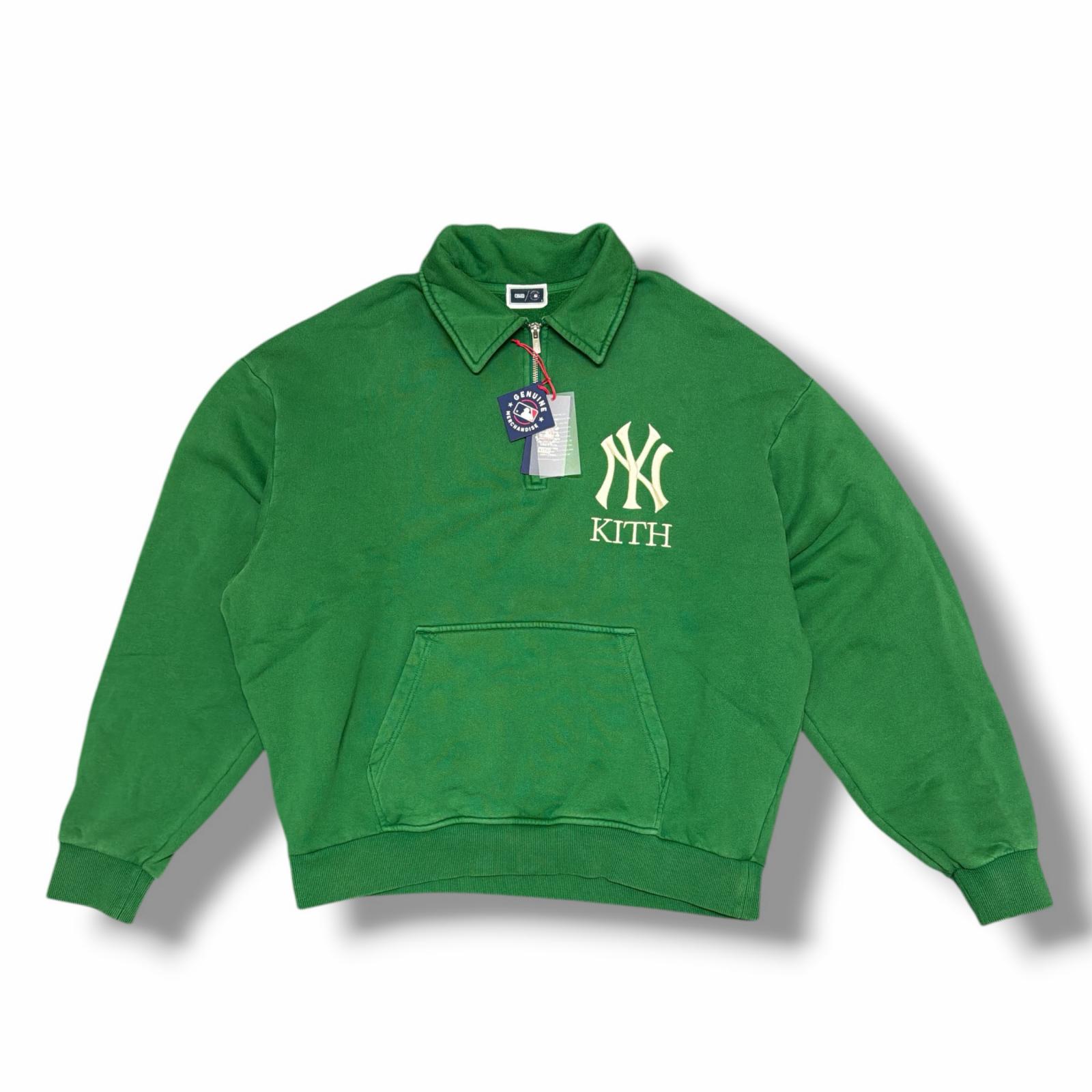 KITH・口吸い  × The New York Yankees ザ ニューヨーク州 ヤンキース クォータージップポップオーバースウェットシャツ 物質の状態A ハーフジップ 大きさL 緑であること メンズ （15666M）【中古】