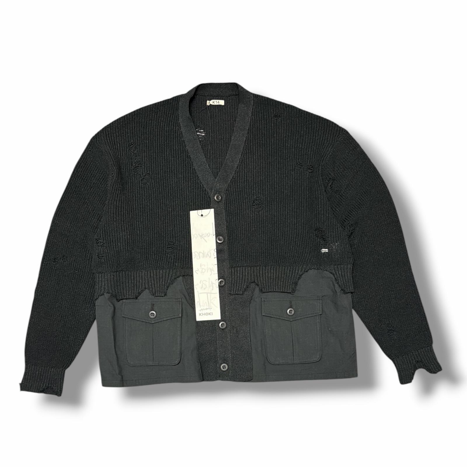 未当て嵌める KHOKI・コッキ 26SS Destroyed Knit Cardigan 物質の状態SS 編み物ジレー スウェーター 26ss-k-02 大きさ1 黒いこと メンズ （15454M）【中古】