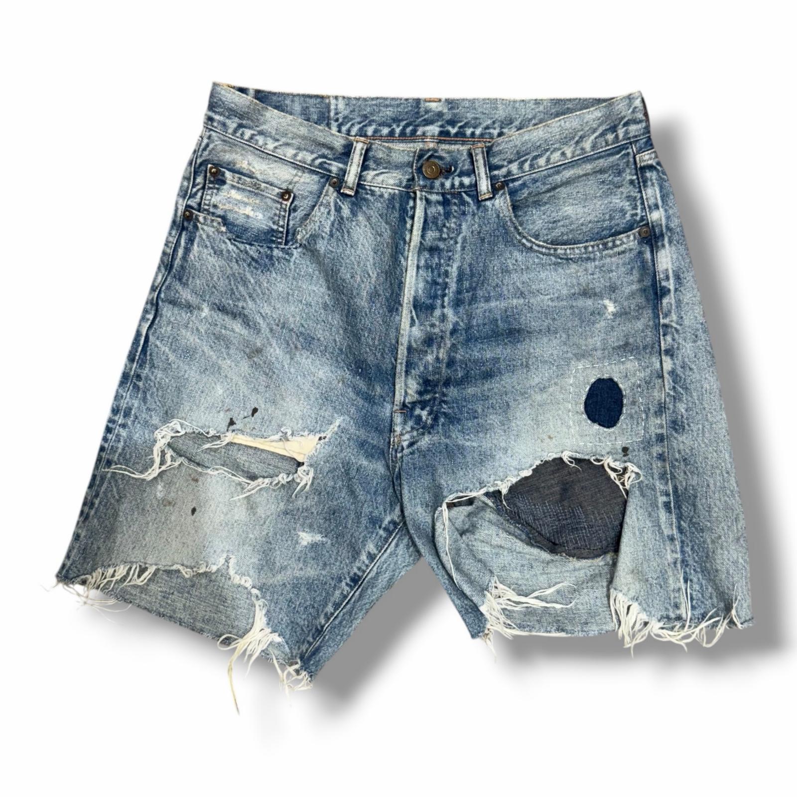 SAINT MICHAEL・仙マイケル DENIM SHORTS DAMAGE 物質の状態A ダメージデニムショーツ 二分の一ズボン下 SM-YS8-0000-054 大きさS インディゴ メンズ （10460M）【中古】