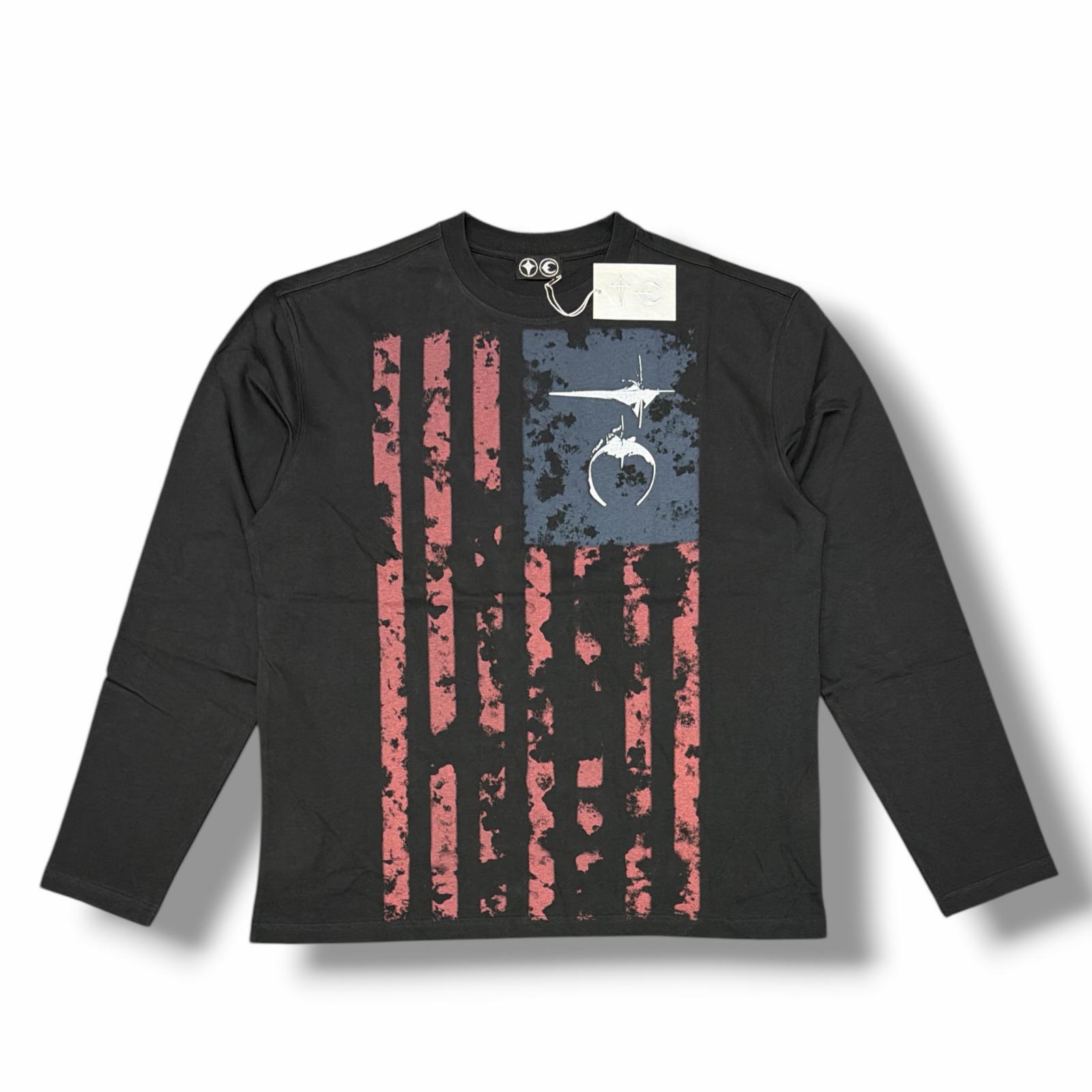 未当て嵌める THUG CLUB・サグクラブ 25SS 星条旗長袖ティーシャツ 物質の状態SS カットソー ロンT TC25TS0902 大きさ3 黒いこと メンズ （4837M）【中古】